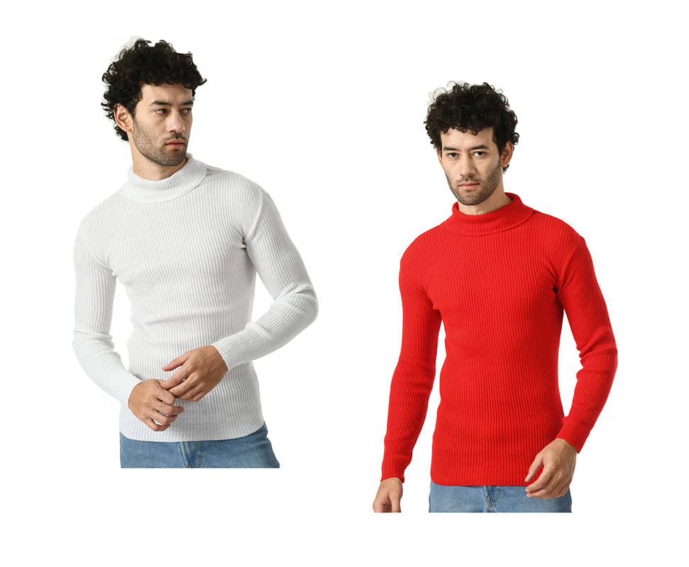 IndiWeaves Woollen High Neck Men's Full Sleeves Pullover Sweater - Multicolor ( Pack of 2 )