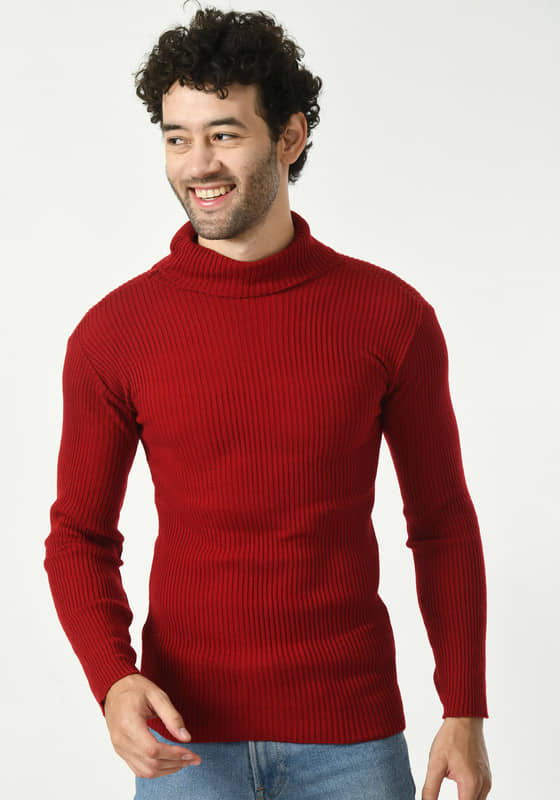 IndiWeaves Woollen High Neck Men's Full Sleeves Pullover Sweater - Maroon ( Pack of 1 )