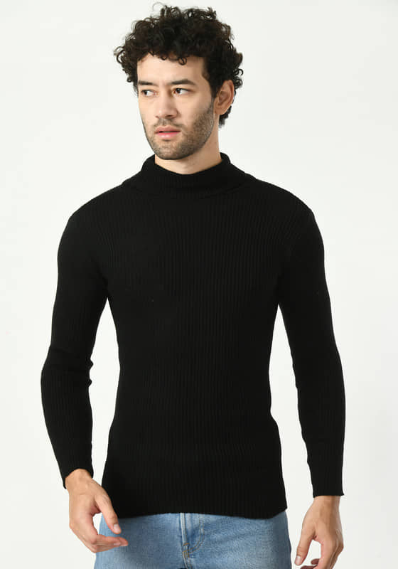 IndiWeaves Woollen High Neck Men's Full Sleeves Pullover Sweater - Black ( Pack of 1 )