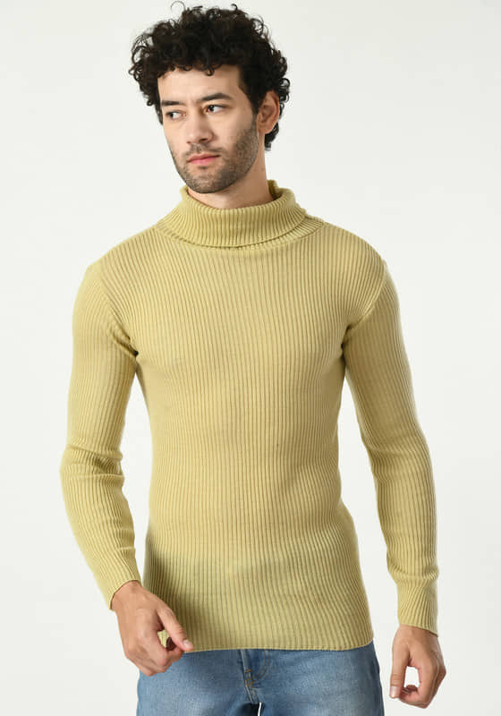 IndiWeaves Woollen High Neck Men's Full Sleeves Pullover Sweater - Beige ( Pack of 1 )