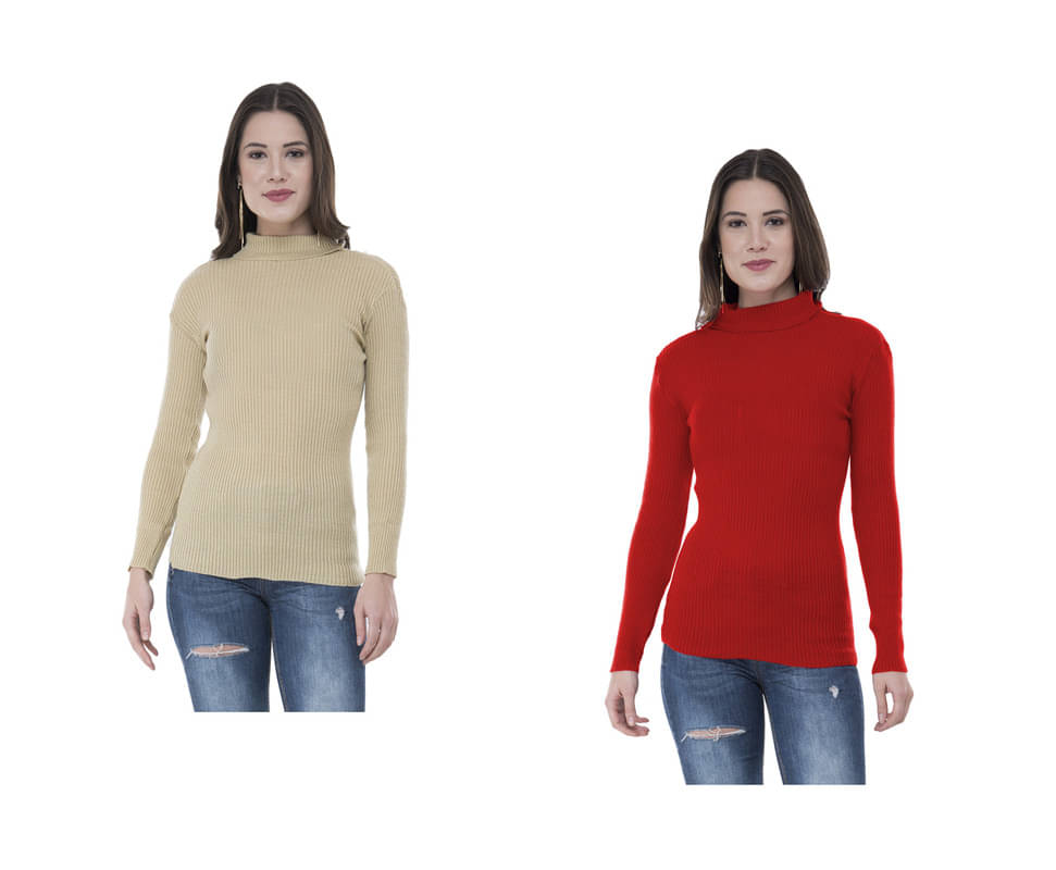 IndiWeaves Women Woollen High Neck Pullover ( Multicolor ) IndiWeaves Women Woollen High Neck Pullover ( Multicolor )