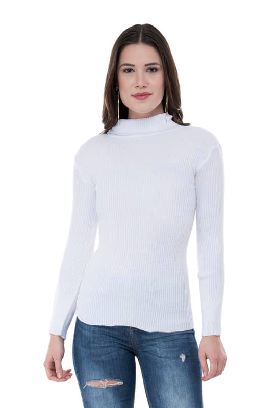 IndiWeaves Woollen High Neck Women's Skivvy - White ( Single )