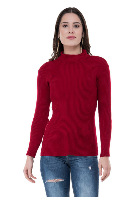 IndiWeaves Women Woollen High Neck Pullover ( Maroon )     			IndiWeaves Women Woollen High Neck Pullover ( Maroon )