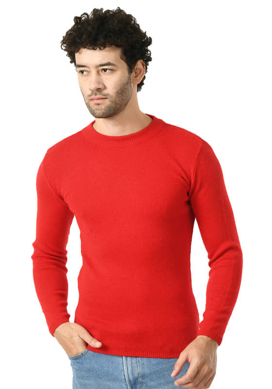 IndiWeaves Woollen Round Neck Men's Full Sleeves Pullover Sweater - Red ( Pack of 1 )