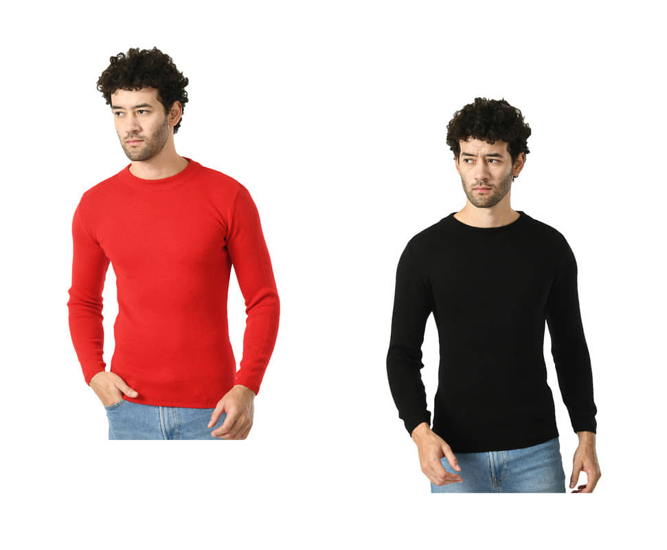 IndiWeaves Woollen Round Neck Men's Full Sleeves Pullover Sweater - Multicolor ( Pack of 2 )