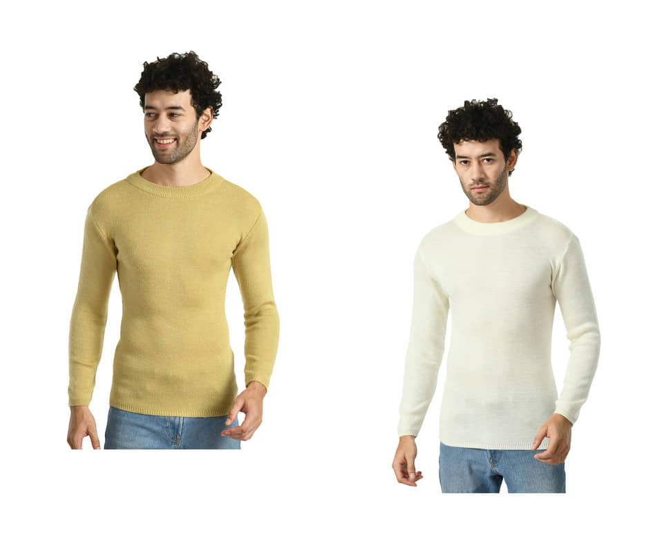 IndiWeaves Woollen Round Neck Men's Full Sleeves Pullover Sweater - Multicolor ( Pack of 2 )