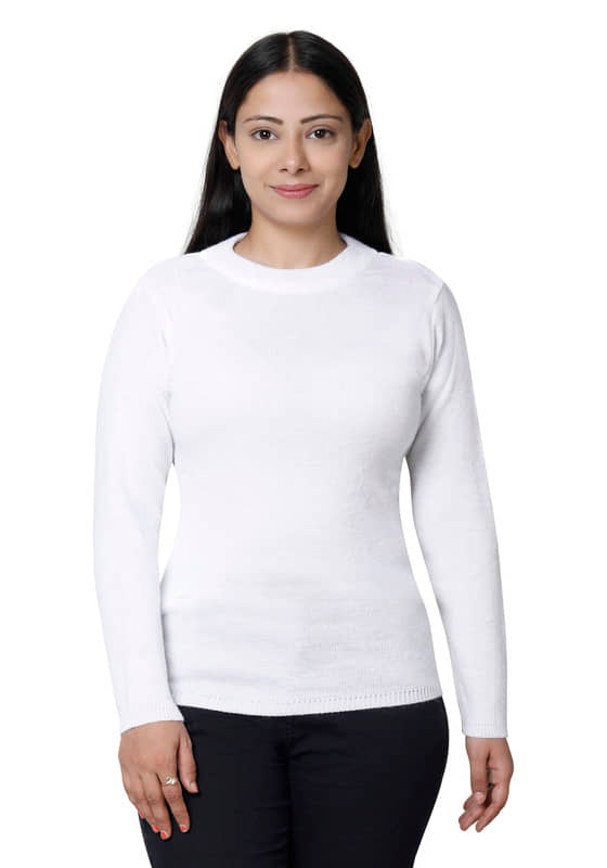 IndiWeaves Woollen Round Neck Women's Pullovers - White ( Single )