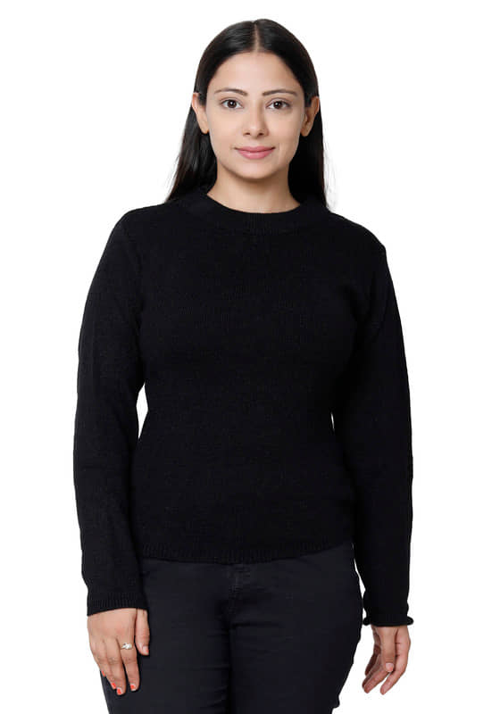 IndiWeaves Woollen Round Neck Women's Pullovers - Black ( Single )