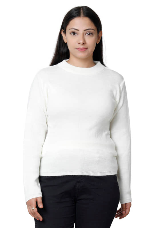 IndiWeaves Woollen Round Neck Women's Pullovers - Off White ( Single )