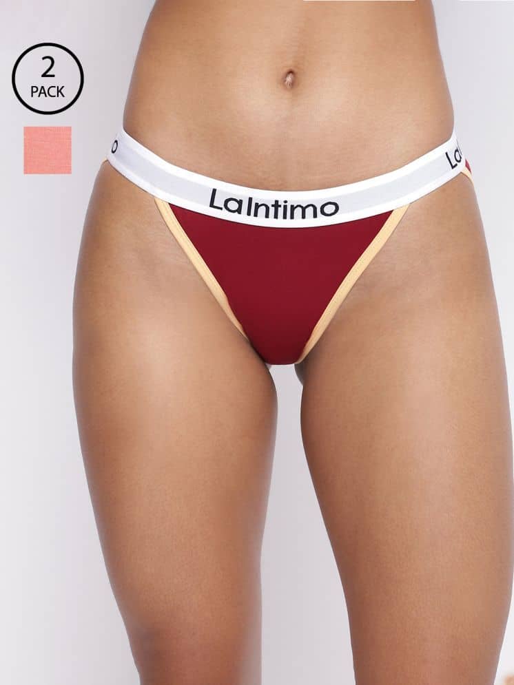 La Intimo Pack of 2 Cotton Lycra Briefs For Women ( Multicolor3 )