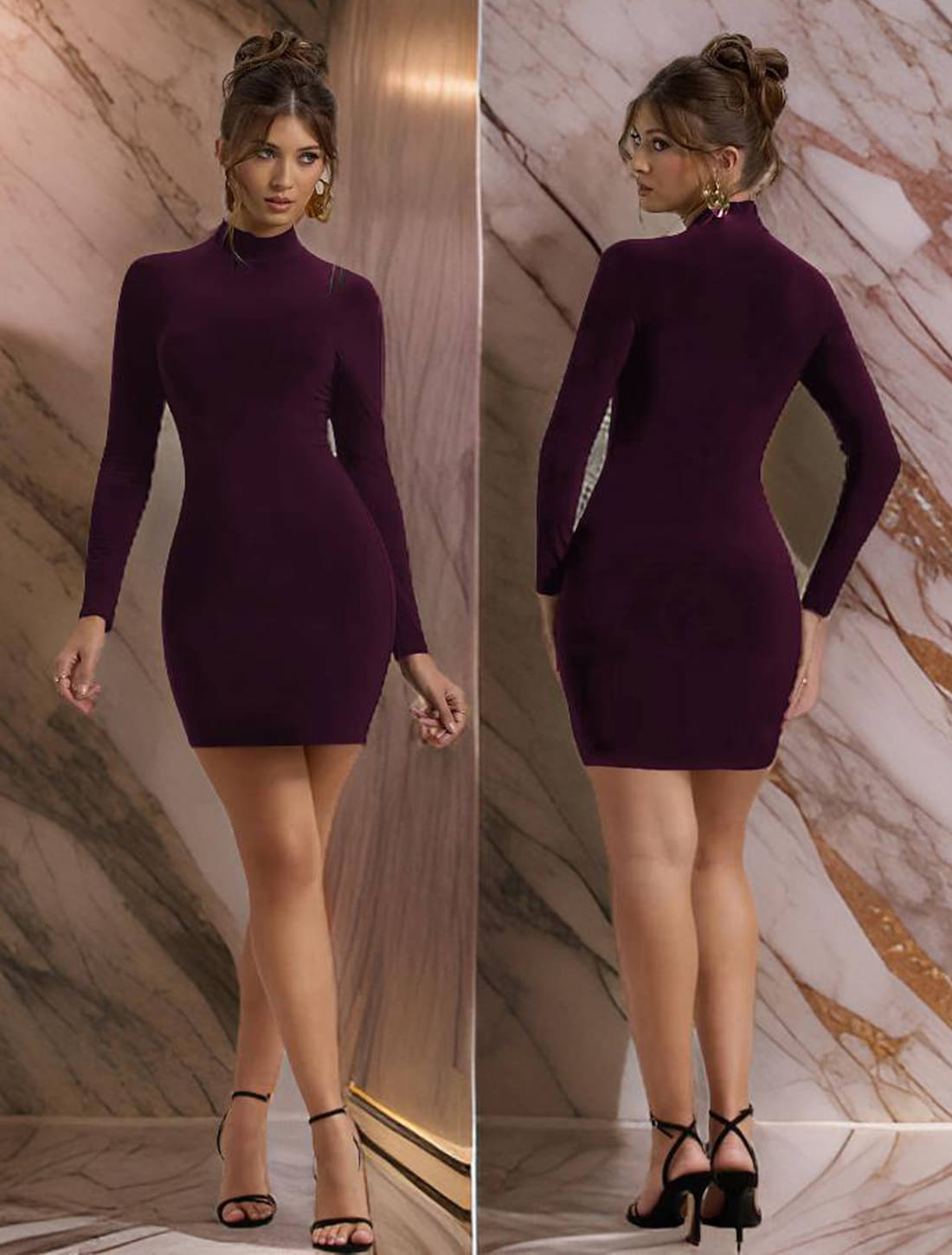    			Lime Women Lycra Solid Bodycon Dress ( Wine )