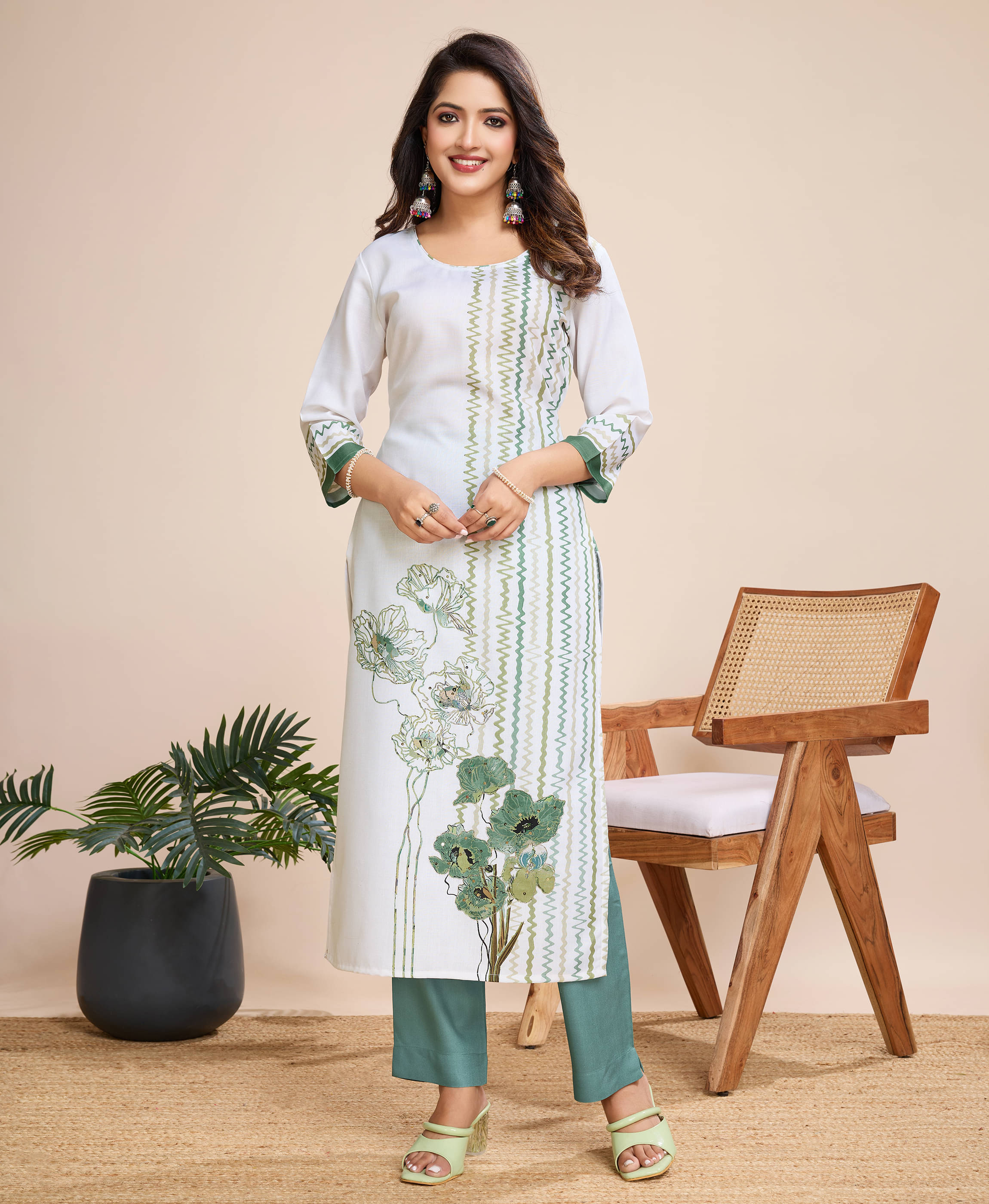 MOJILAA Linen Printed Kurti With Pants Women's Stitched Salwar Suit - White ( Pack of 1 ) MOJILAA Linen Printed Kurti With Pants Women's Stitched Salwar Suit - White ( Pack of 1 )