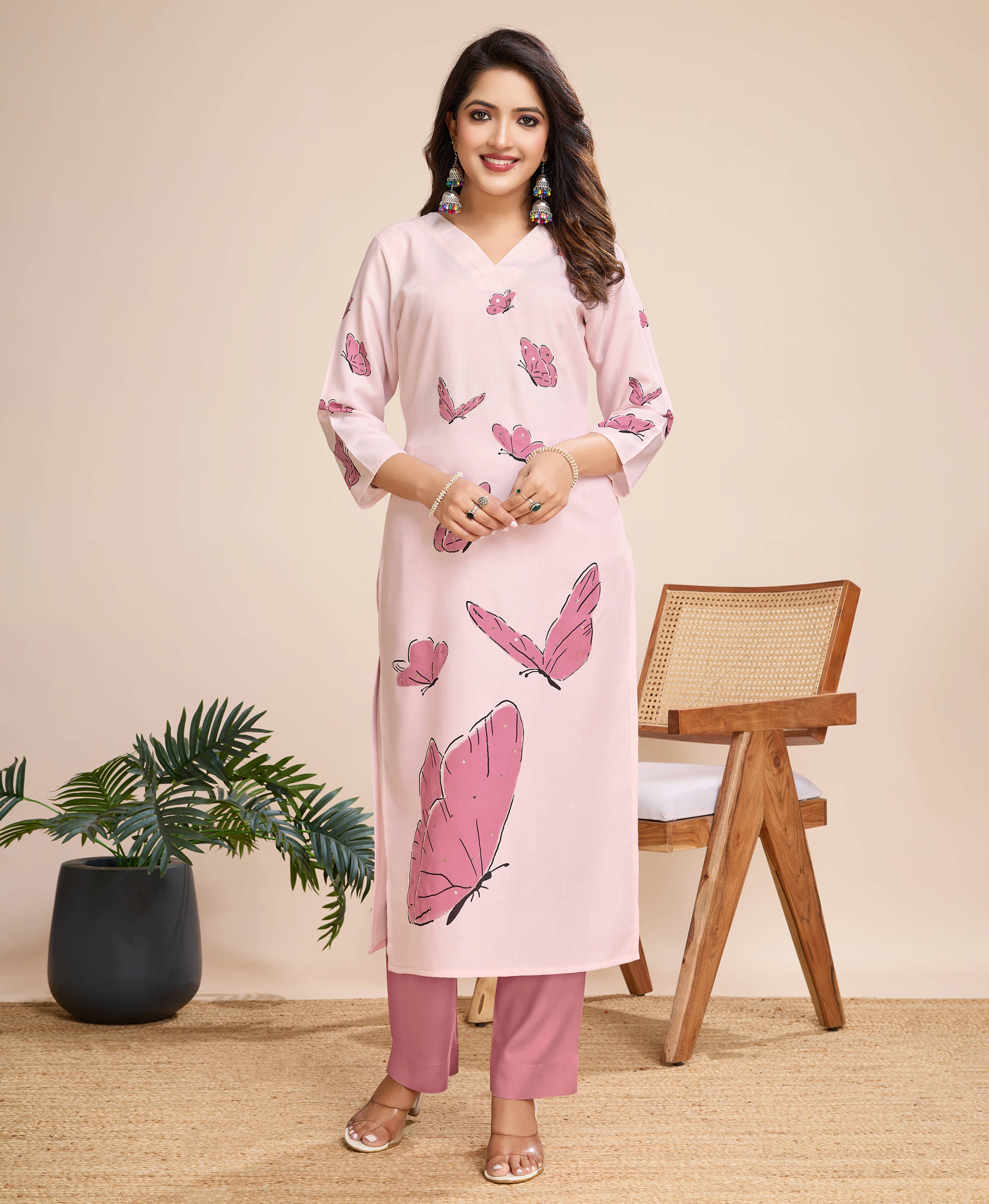 MOJILAA Linen Printed Kurti With Pants Women's Stitched Salwar Suit - Pink ( Pack of 1 ) MOJILAA Linen Printed Kurti With Pants Women's Stitched Salwar Suit - Pink ( Pack of 1 )