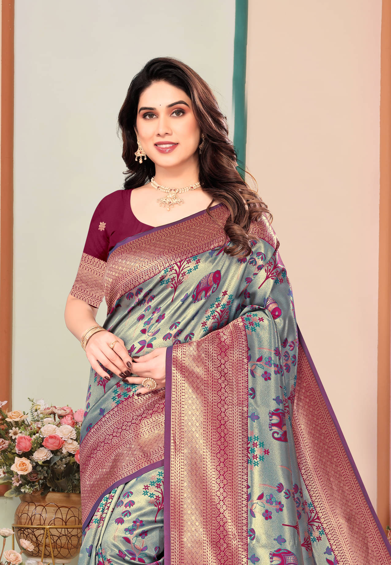 Om Shantam Sarees Banarasi Silk Woven Saree With Unstitched Blouse Piece ( LightBLue )     			Om Shantam Sarees Banarasi Silk Woven Saree With Unstitched Blouse Piece ( LightBLue )