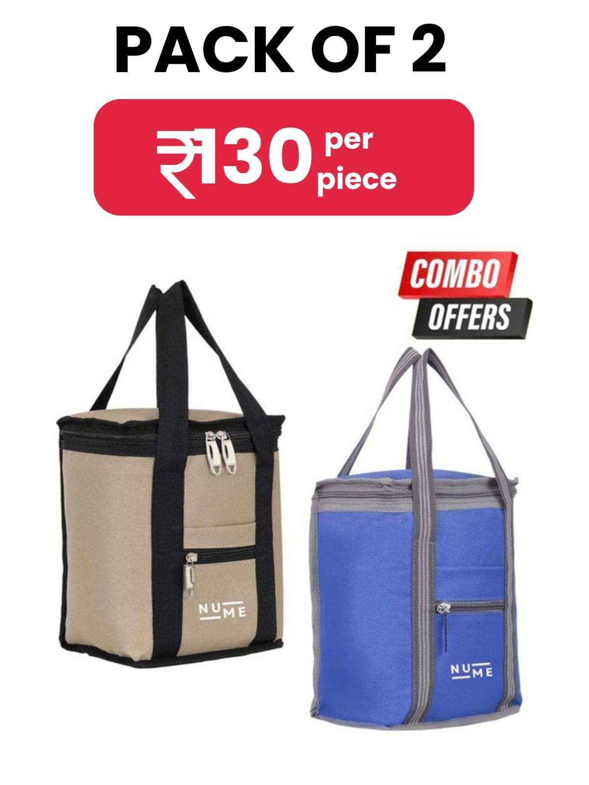     			NuMe Multi Color Polyester Lunch Bag Pack of 2