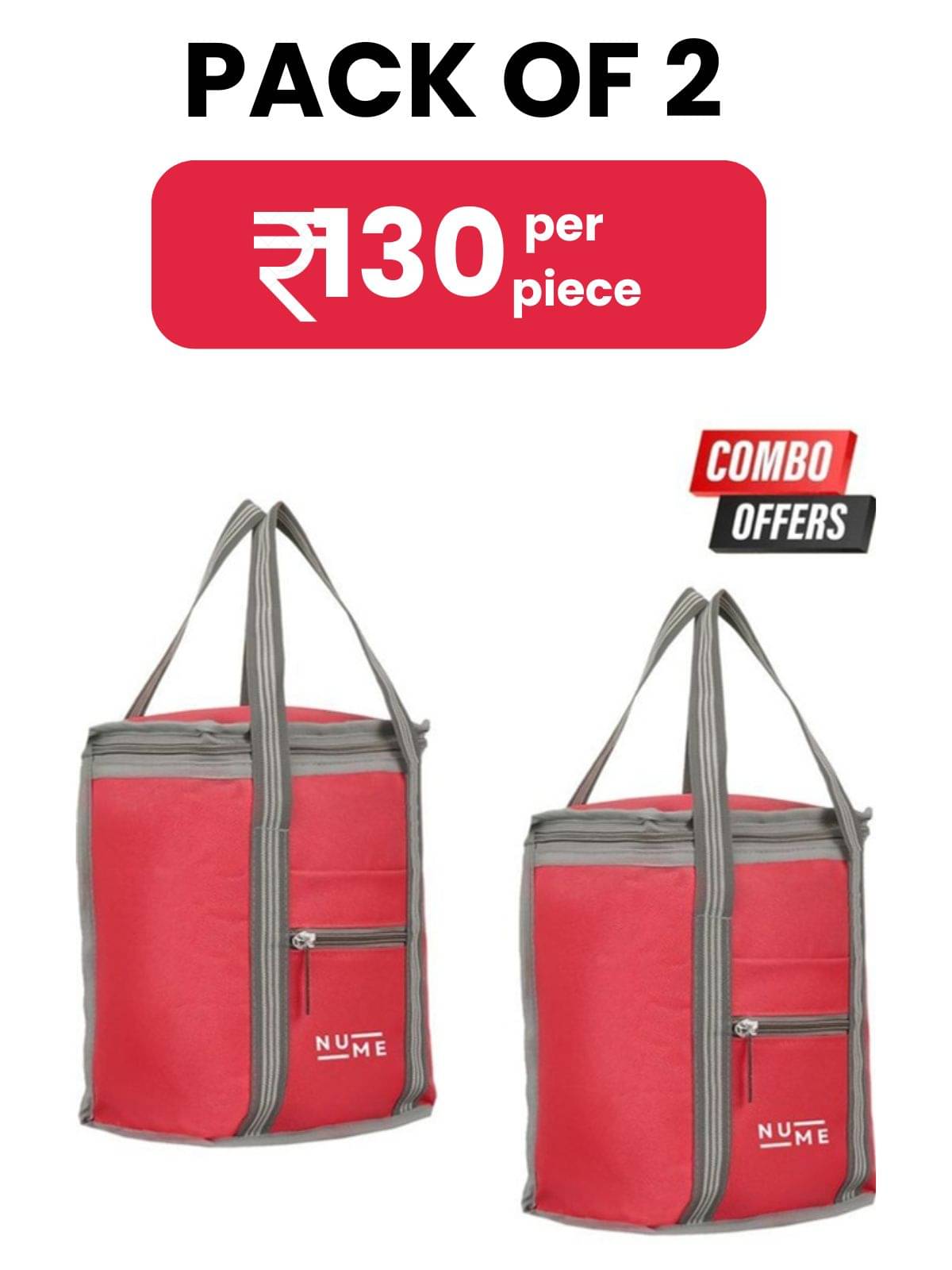     			NuMe Red Polyester Lunch Bag Pack of 2
