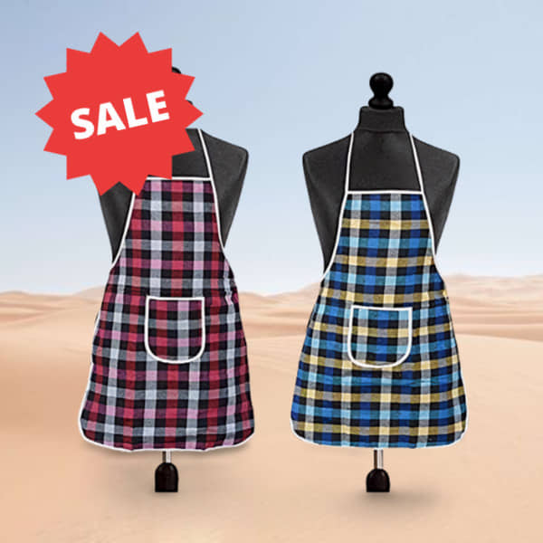 Sanraksshan Cotton Checks Kitchen Apron with 1 Center Pocket ( Pack of 2 )