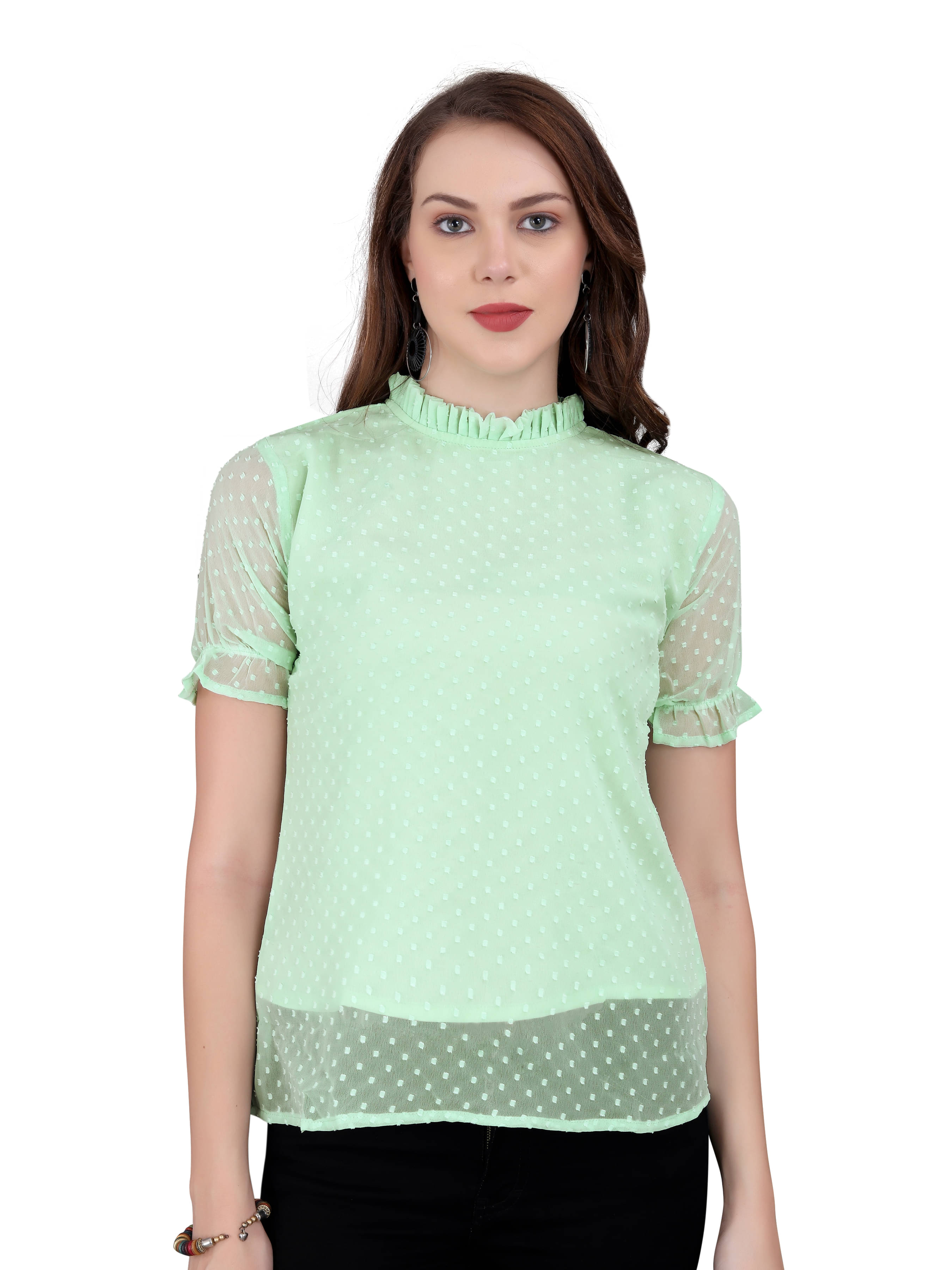 Sidhidata Women's Georgette A-Line Top ( Green ) Sidhidata Women's Georgette A-Line Top ( Green )