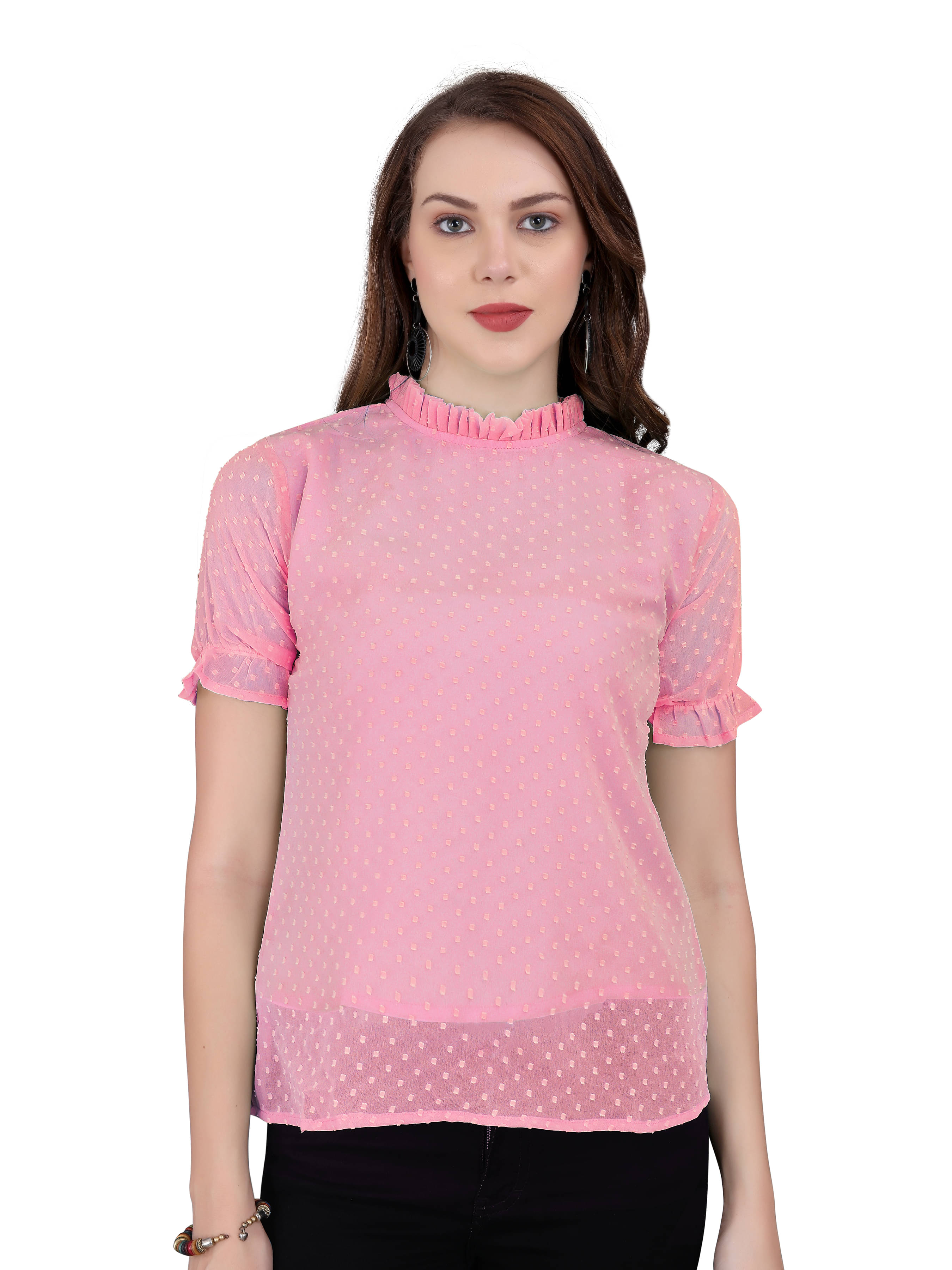 Sidhidata Women's Georgette A-Line Top ( Pink ) Sidhidata Women's Georgette A-Line Top ( Pink )
