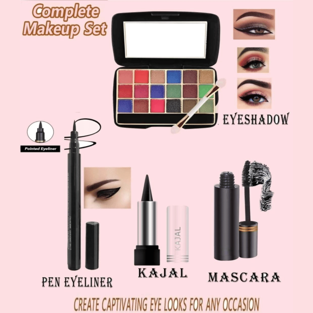 swenky 18color shimmer eyeshadow with waterproof eyeliner mascara & bold eye kajal (Pack of 4) swenky 18color shimmer eyeshadow with waterproof eyeliner mascara & bold eye kajal (Pack of 4)