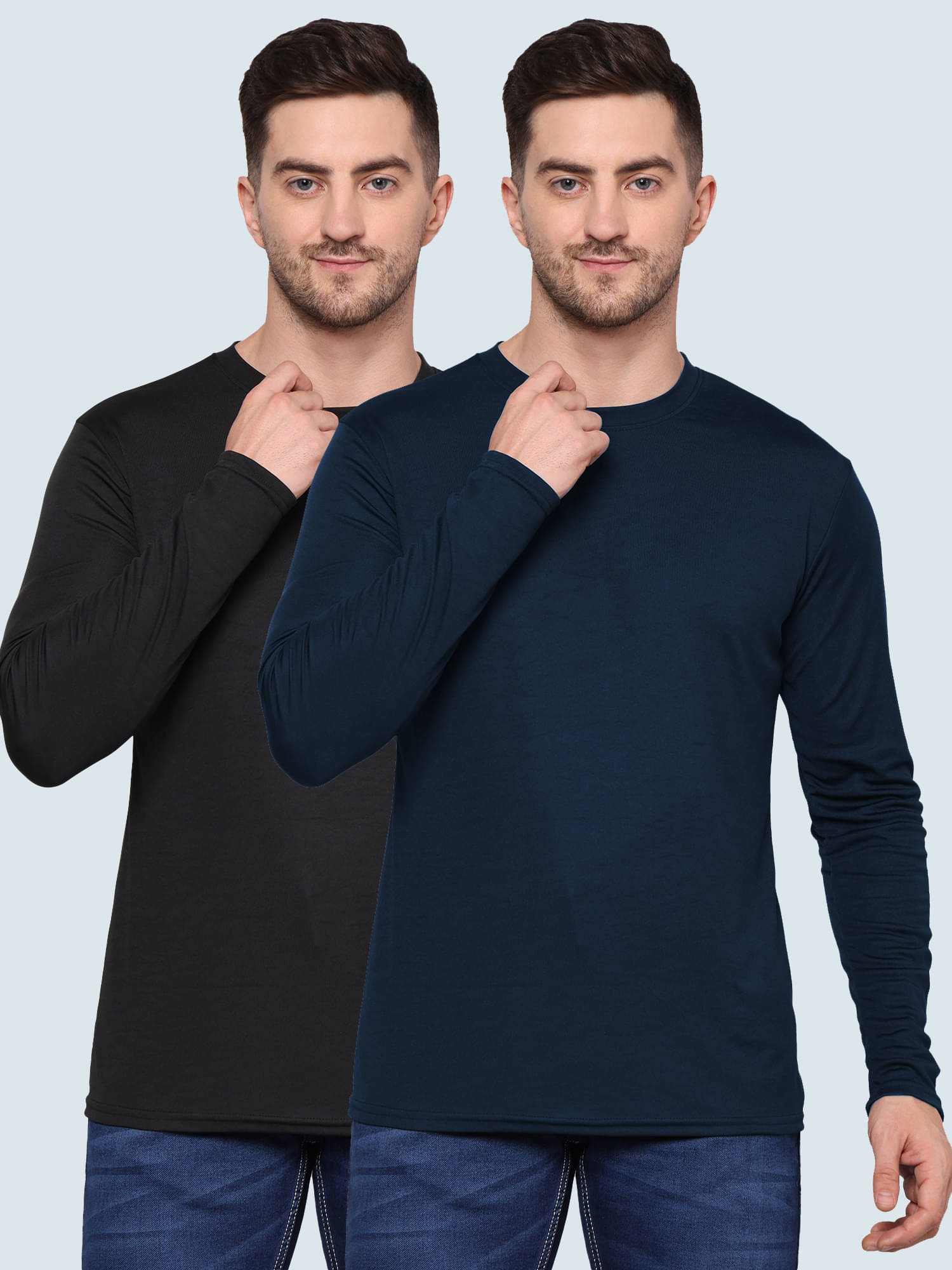     			TQH Polyester Regular Fit Solid Full Sleeves Men's Round T-Shirt - Multicolor5 ( Pack of 2 )