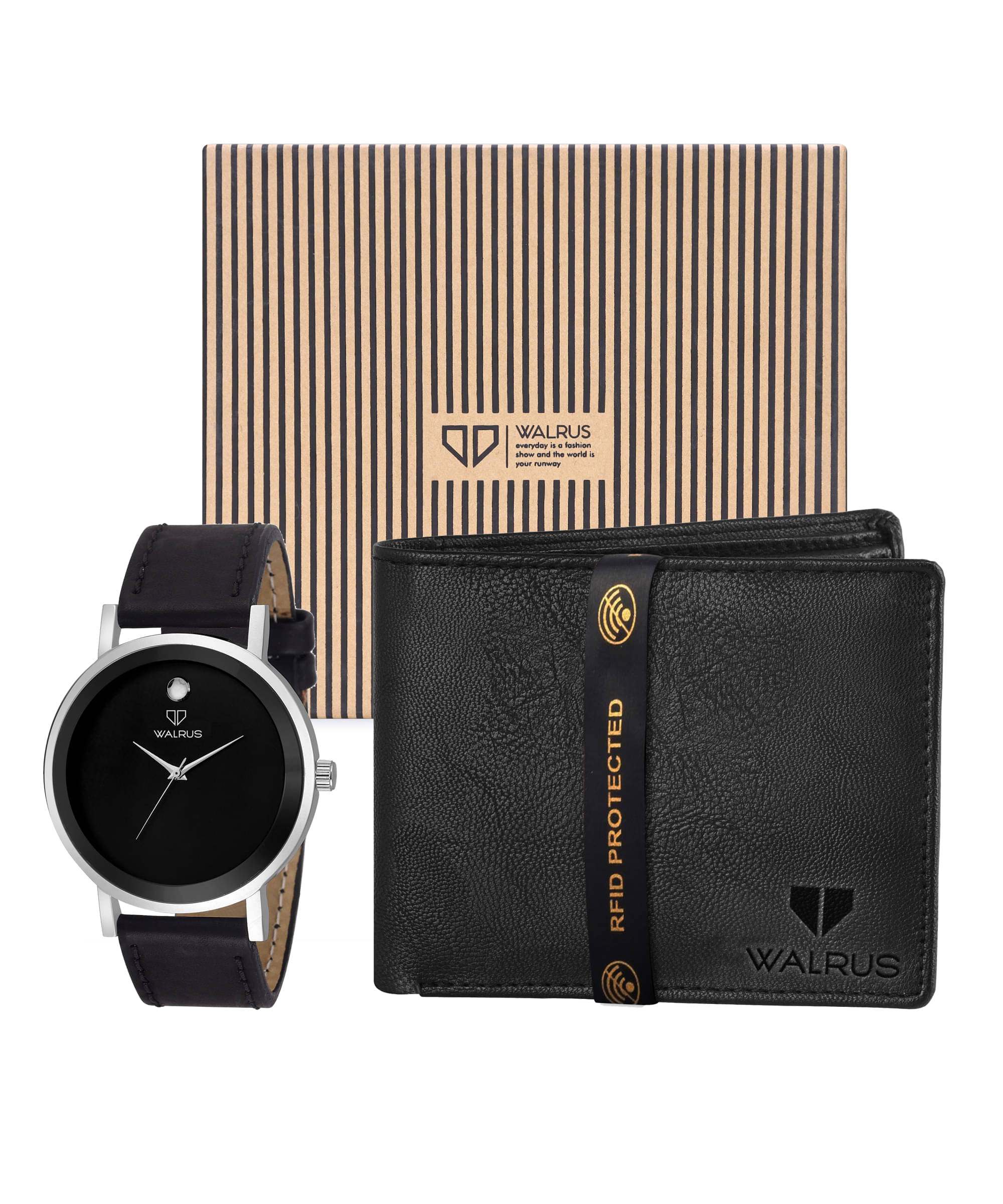     			Walrus Black PU Analog Men's Watch