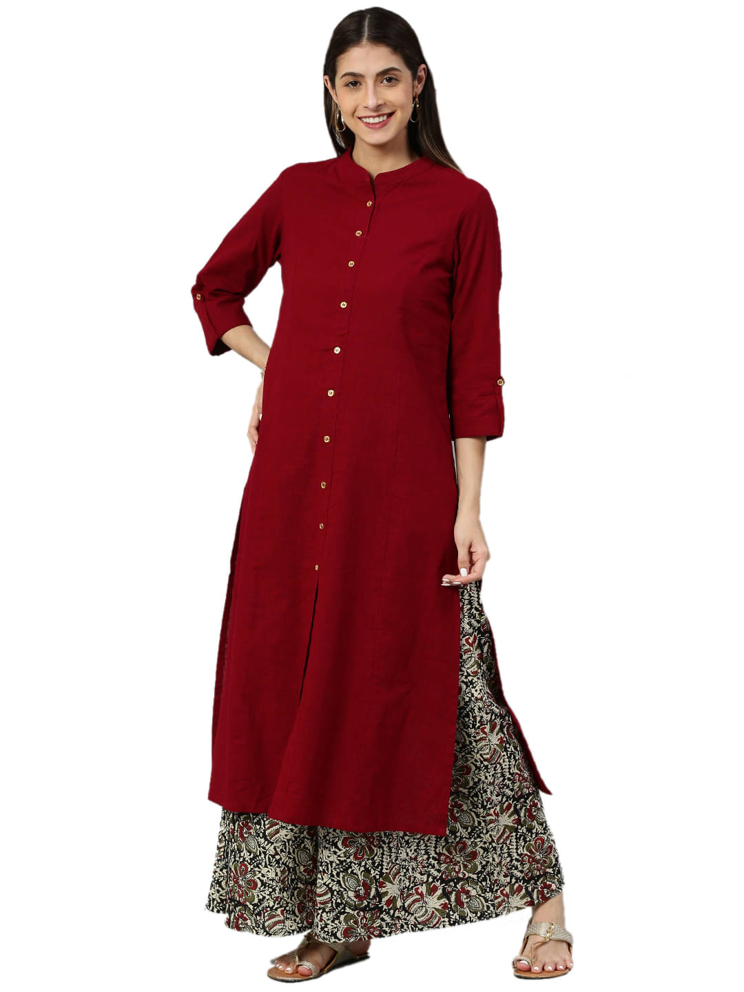 Yash Gallery Cotton Solid Kurti With Pants Women's Stitched Salwar Suit - Maroon ( Pack of 1 ) Yash Gallery Cotton Solid Kurti With Pants Women's Stitched Salwar Suit - Maroon ( Pack of 1 )
