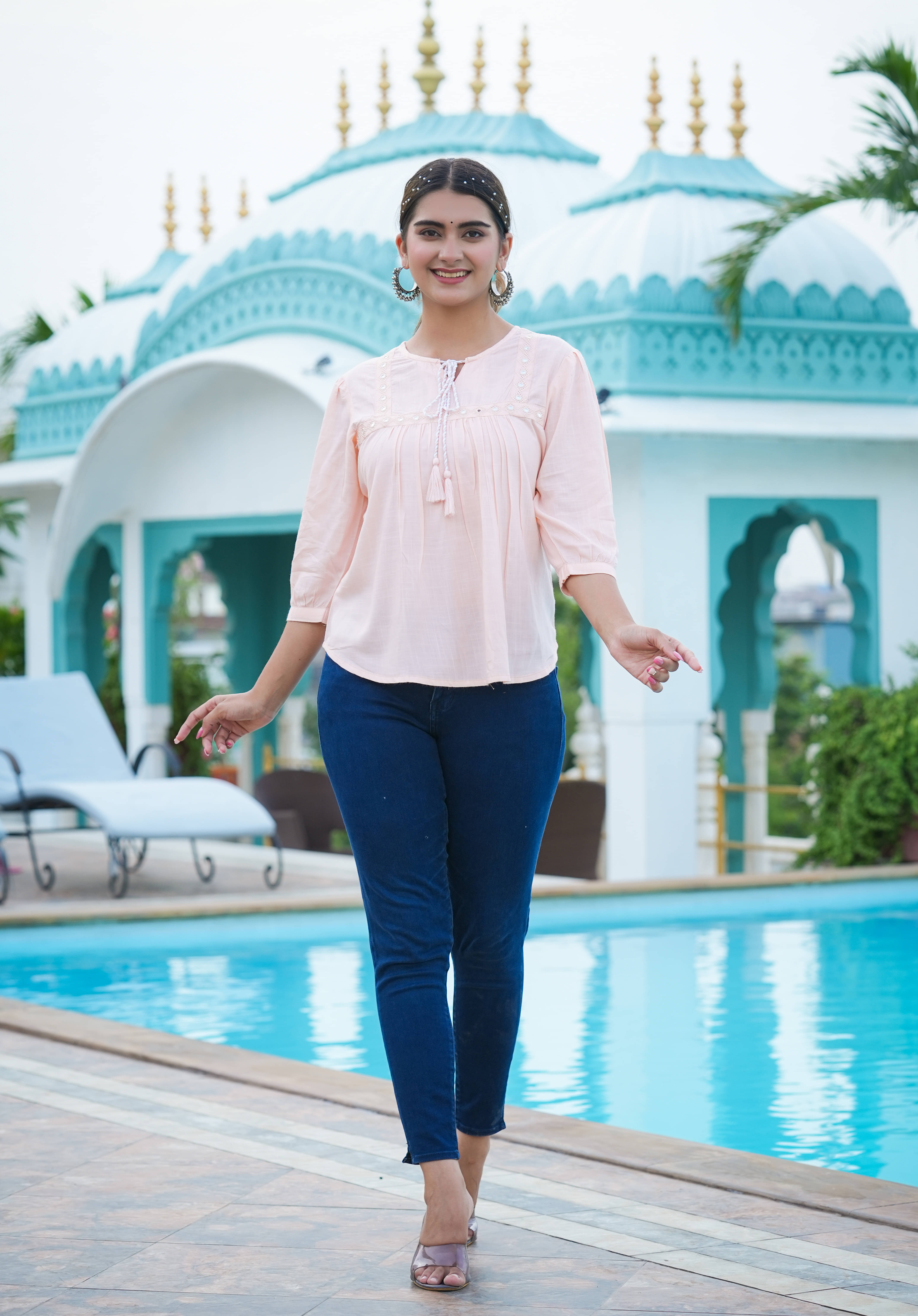 Yash Gallery Women's Rayon Regular Top ( Peach ) Yash Gallery Women's Rayon Regular Top ( Peach )