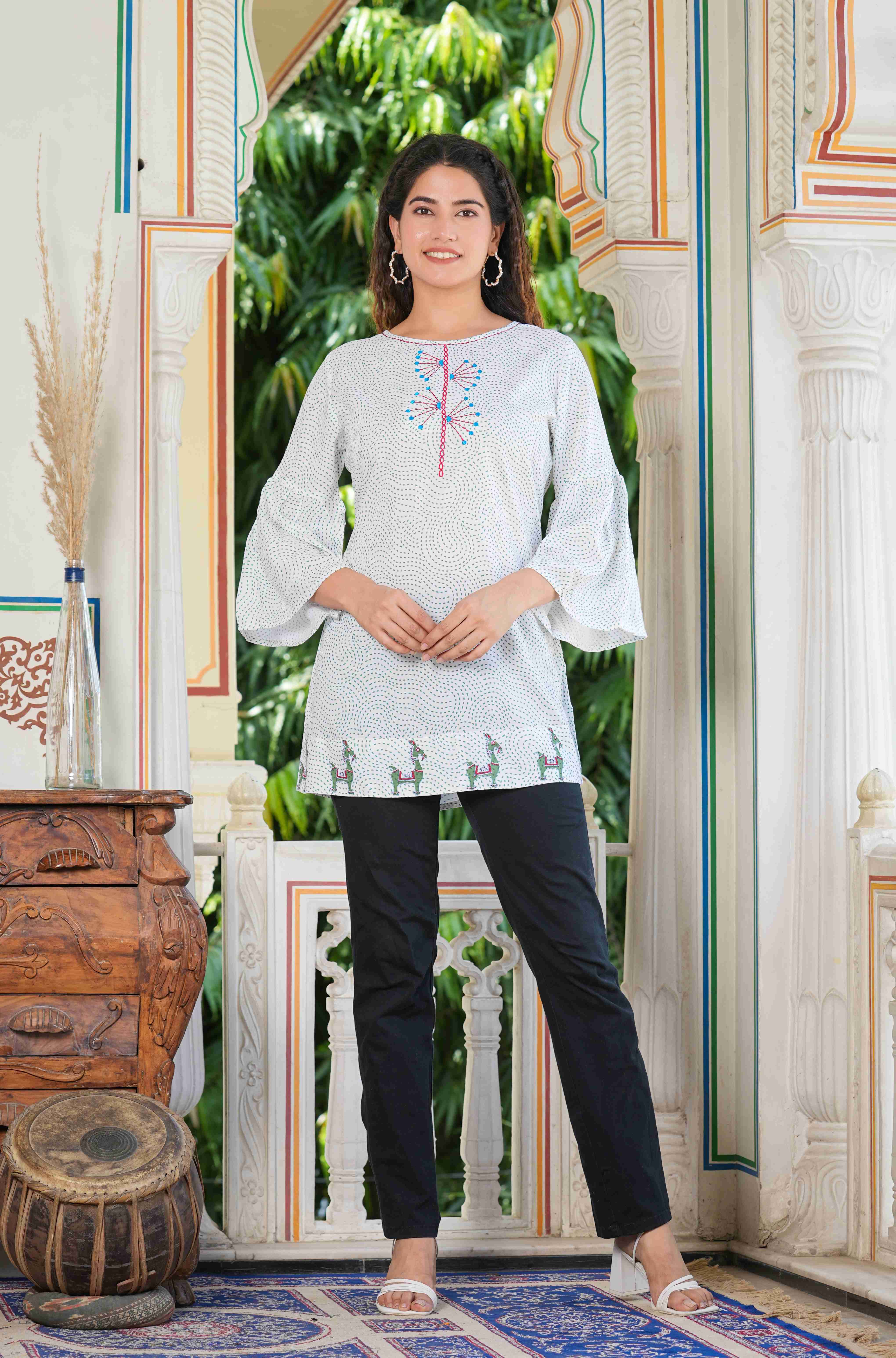 Yash Gallery Women's Rayon Regular Top ( White ) Yash Gallery Women's Rayon Regular Top ( White )