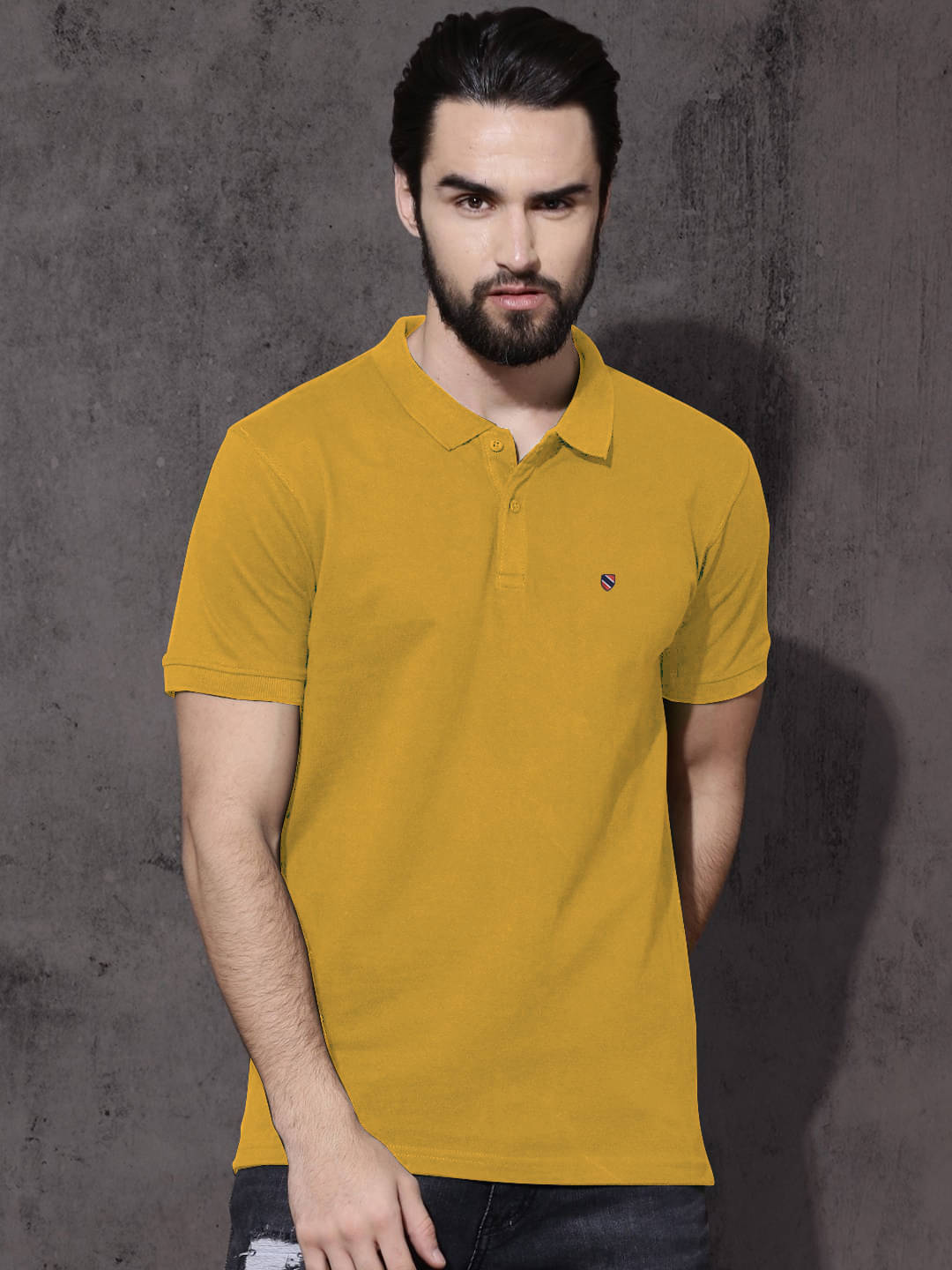     			AIN6 Pack of 1 Cotton Blend Regular Fit Solid Half Sleeves Men's Polo T Shirt ( Mustard )