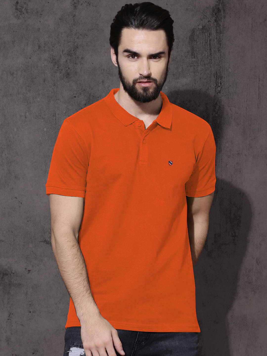     			AIN6 Pack of 1 Cotton Blend Regular Fit Solid Half Sleeves Men's Polo T Shirt ( Orange )