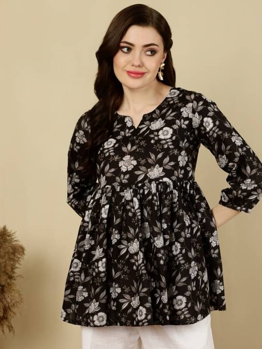     			Kbz Women's Cotton A-Line Top ( Black )