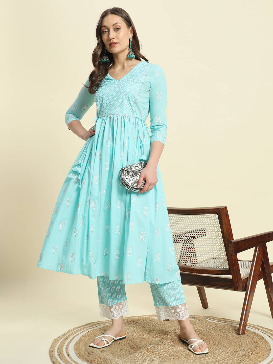 Kbz Cotton Printed Kurti With Pants Women's Stitched Salwar Suit - Turquoise ( Pack of 1 ) Kbz Cotton Printed Kurti With Pants Women's Stitched Salwar Suit - Turquoise ( Pack of 1 )