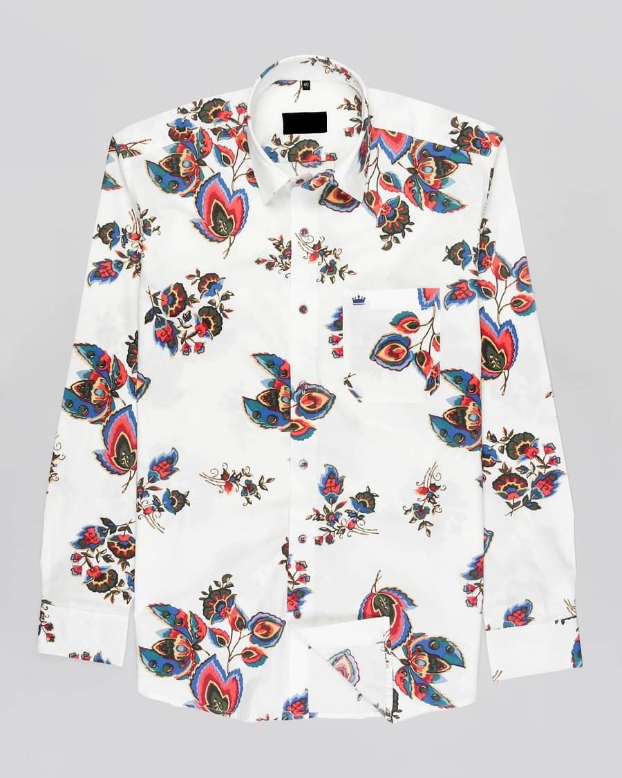     			SHANLIYA Cotton Blend Regular Fit Printed Full Sleeves Men's Casual Shirt - White ( Pack of 1 )