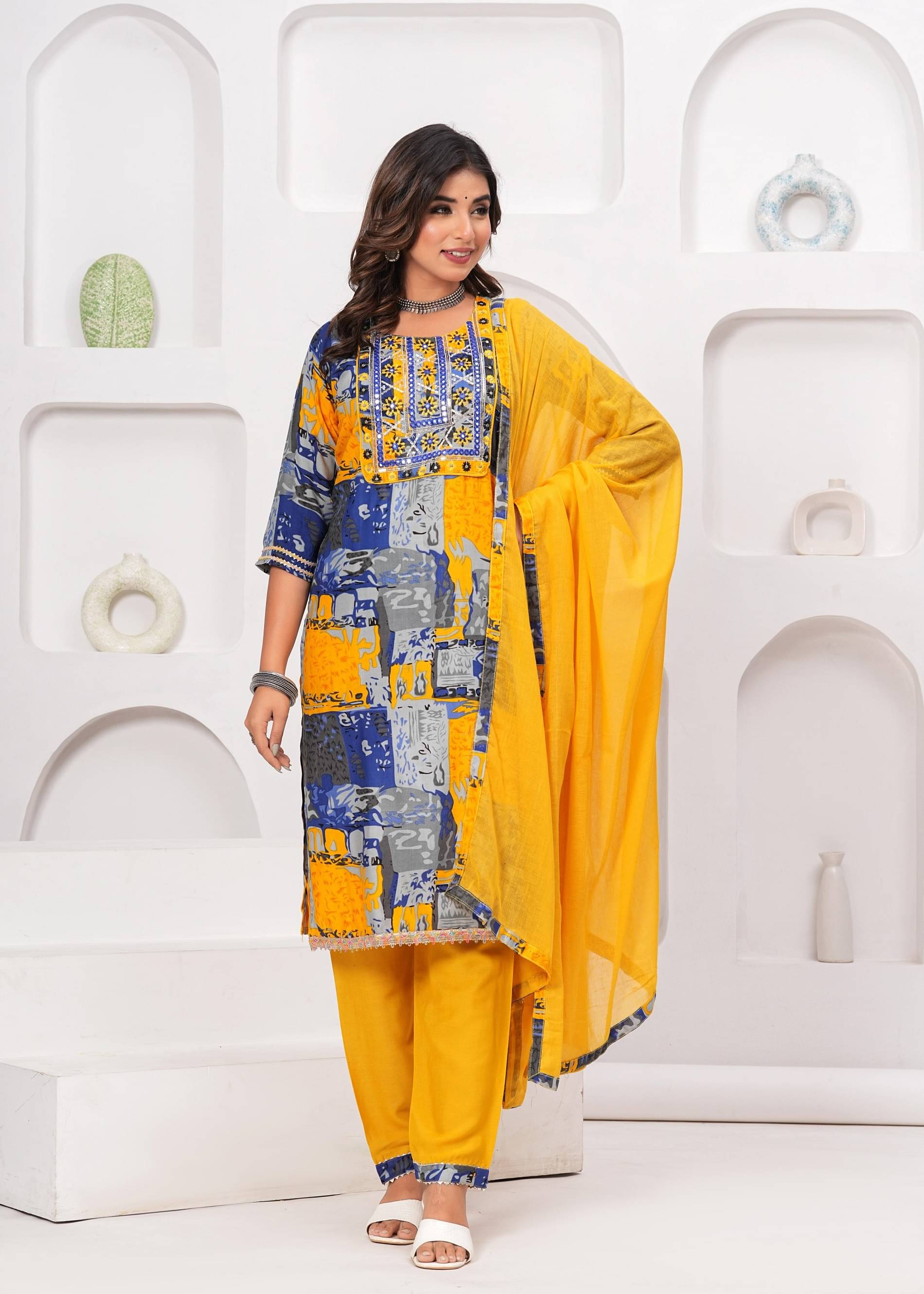 The Kurti Point Rayon Embellished Kurti With Pants Women's Stitched Salwar Suit - Blue ( Pack of 1 ) The Kurti Point Rayon Embellished Kurti With Pants Women's Stitched Salwar Suit - Blue ( Pack of 1 )