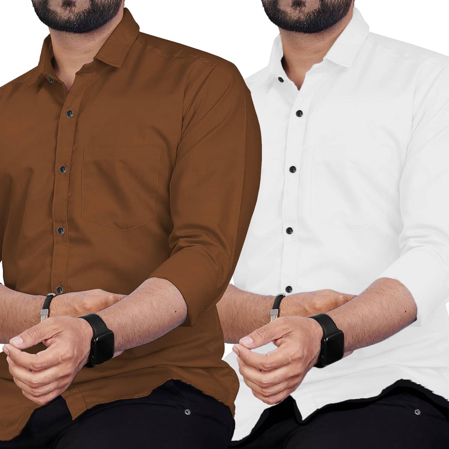 UNI VIBE Cotton Blend Slim Fit Solids Full Sleeves Men's Casual Shirt - Coffee ( Pack of 2 ) UNI VIBE Cotton Blend Slim Fit Solids Full Sleeves Men's Casual Shirt - Coffee ( Pack of 2 )