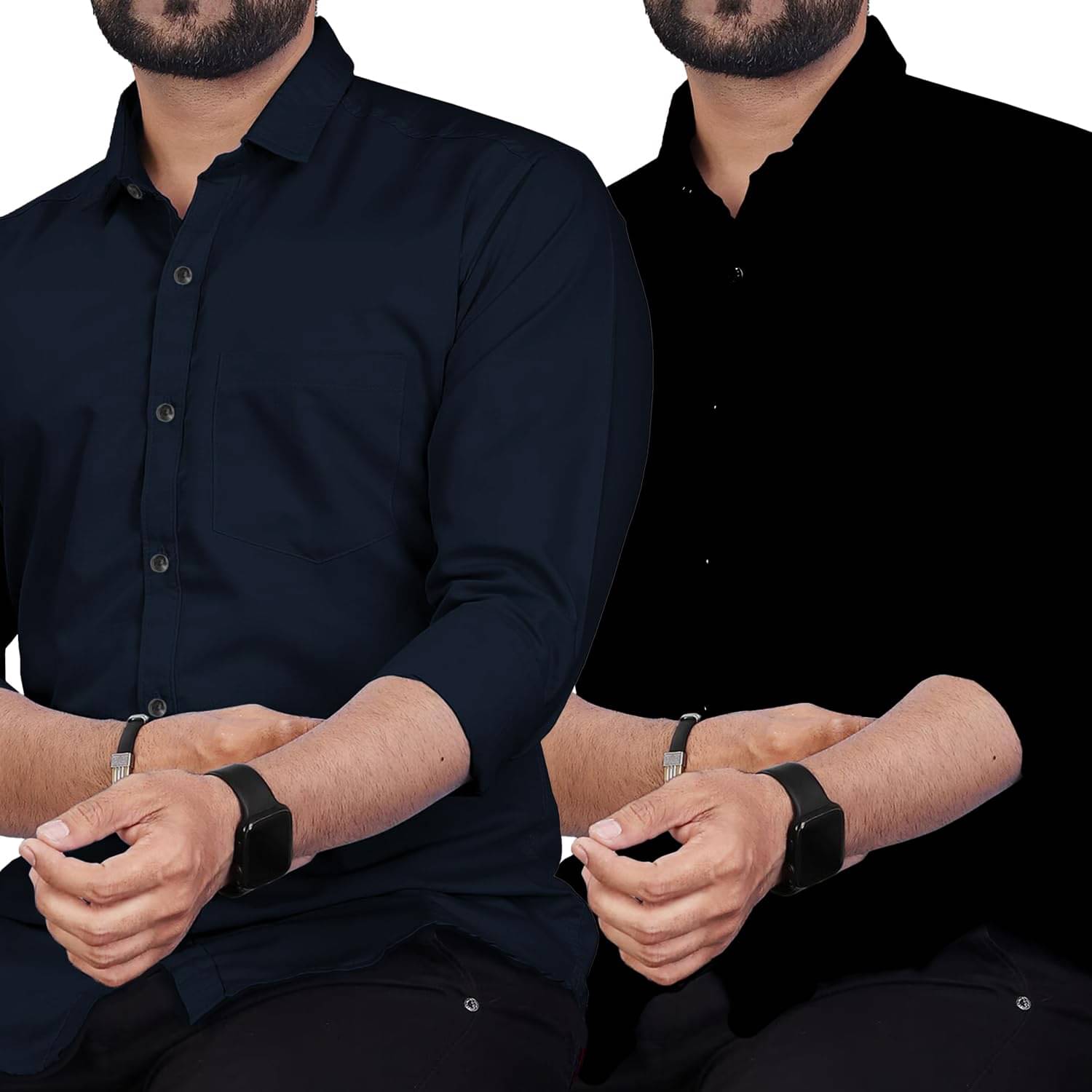 UNI VIBE Cotton Blend Slim Fit Solids Full Sleeves Men's Casual Shirt - Navy ( Pack of 2 ) UNI VIBE Cotton Blend Slim Fit Solids Full Sleeves Men's Casual Shirt - Navy ( Pack of 2 )