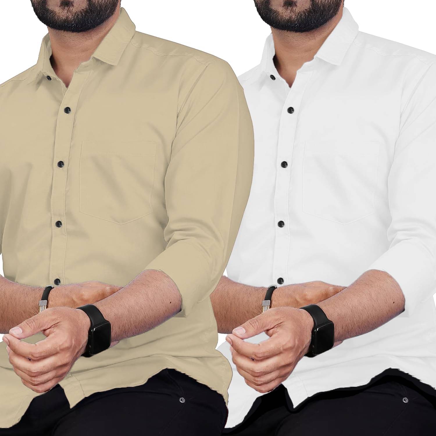 UNI VIBE Cotton Blend Slim Fit Solids Full Sleeves Men's Casual Shirt - Beige ( Pack of 2 )     			UNI VIBE Cotton Blend Slim Fit Solids Full Sleeves Men's Casual Shirt - Beige ( Pack of 2 )