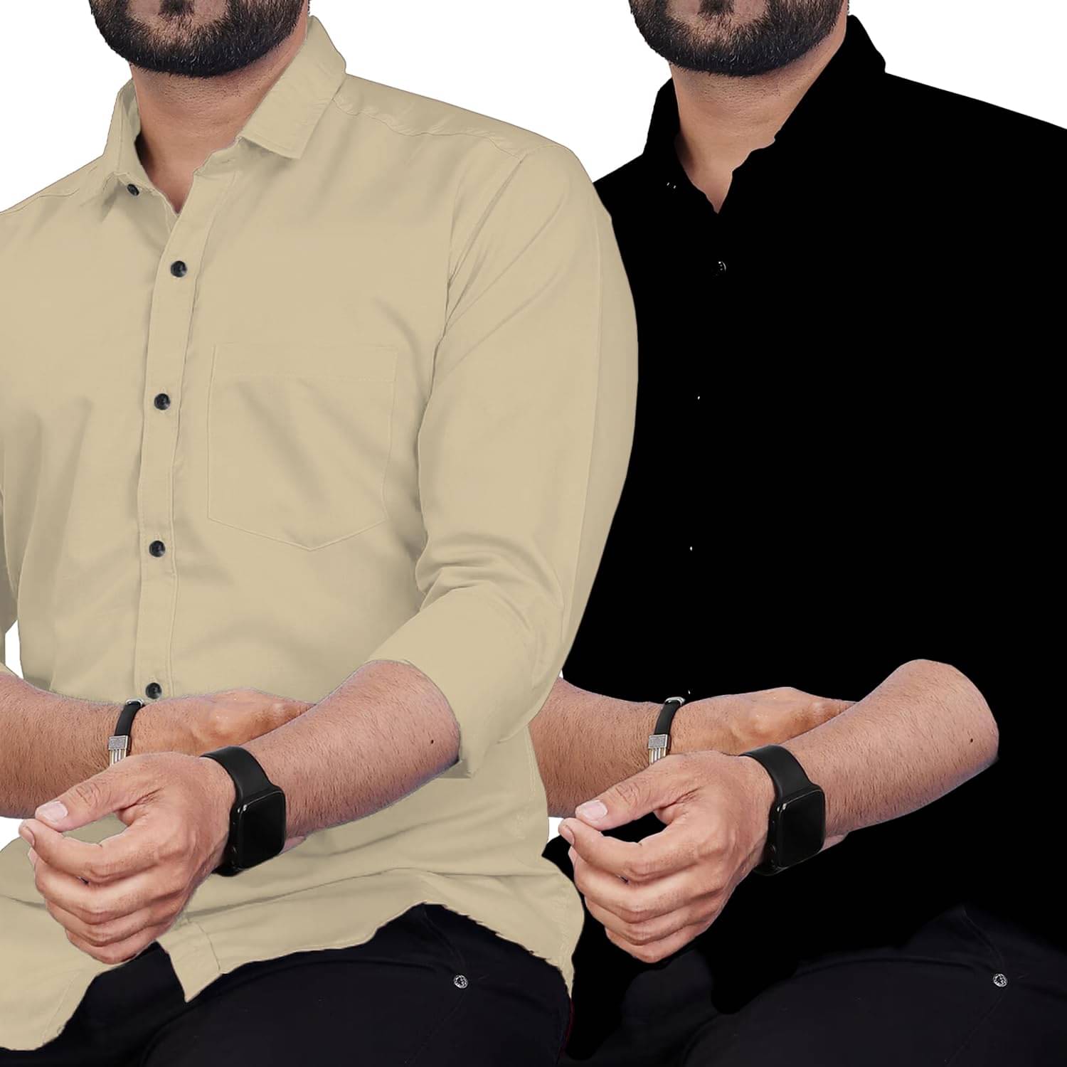     			UNI VIBE Cotton Blend Slim Fit Solids Full Sleeves Men's Casual Shirt - Beige ( Pack of 2 )