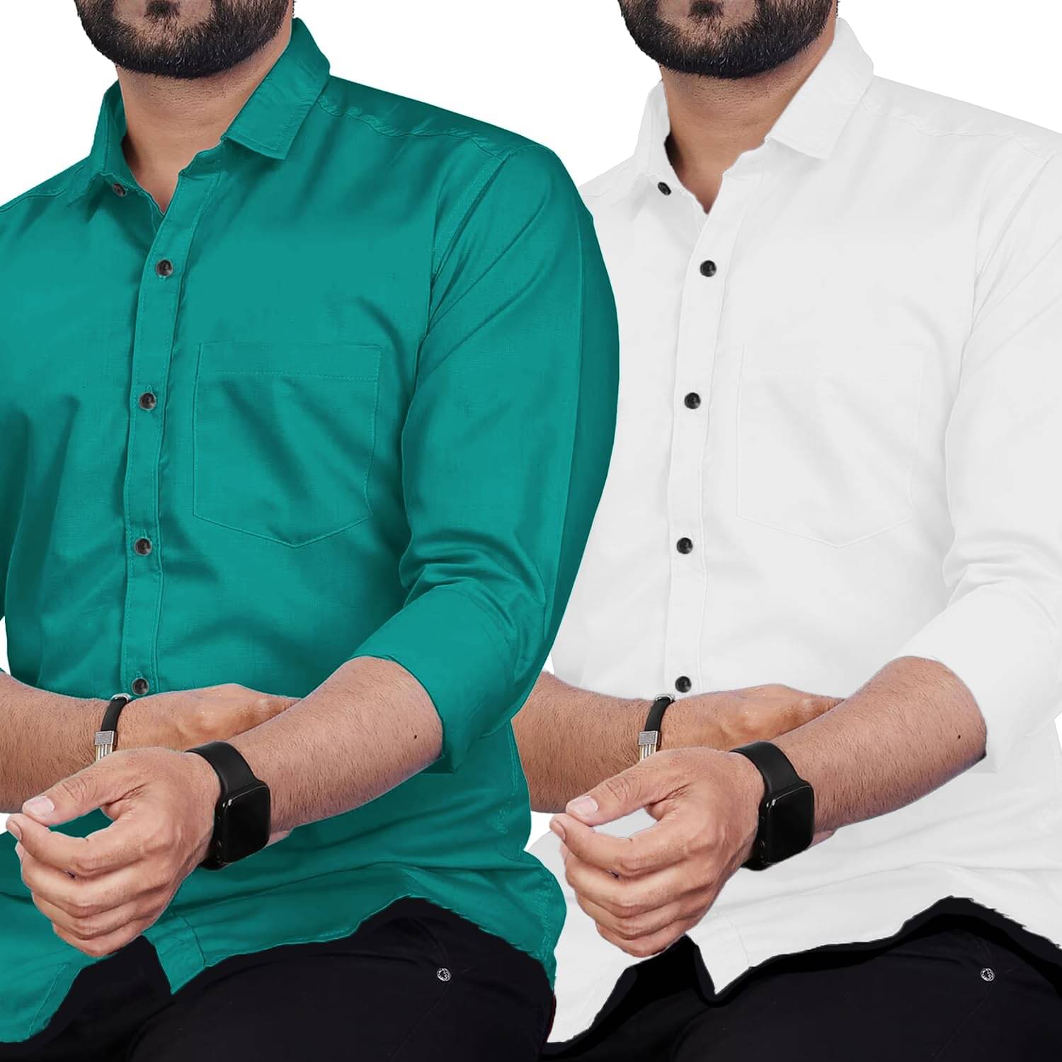 UNI VIBE Cotton Blend Slim Fit Solids Full Sleeves Men's Casual Shirt - Turquoise ( Pack of 2 ) UNI VIBE Cotton Blend Slim Fit Solids Full Sleeves Men's Casual Shirt - Turquoise ( Pack of 2 )