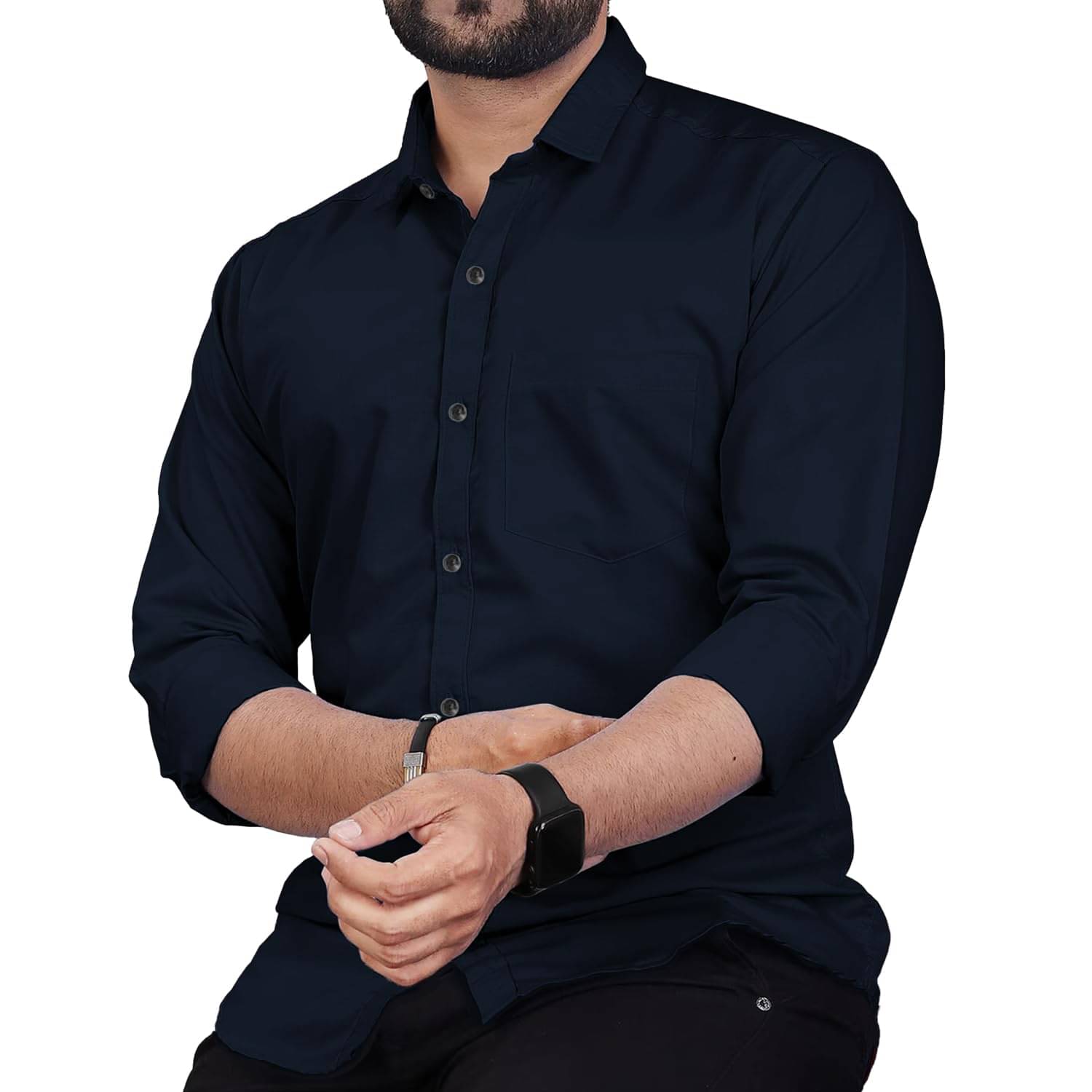     			UNI VIBE Cotton Blend Slim Fit Solids Full Sleeves Men's Casual Shirt - Navy ( Pack of 1 )