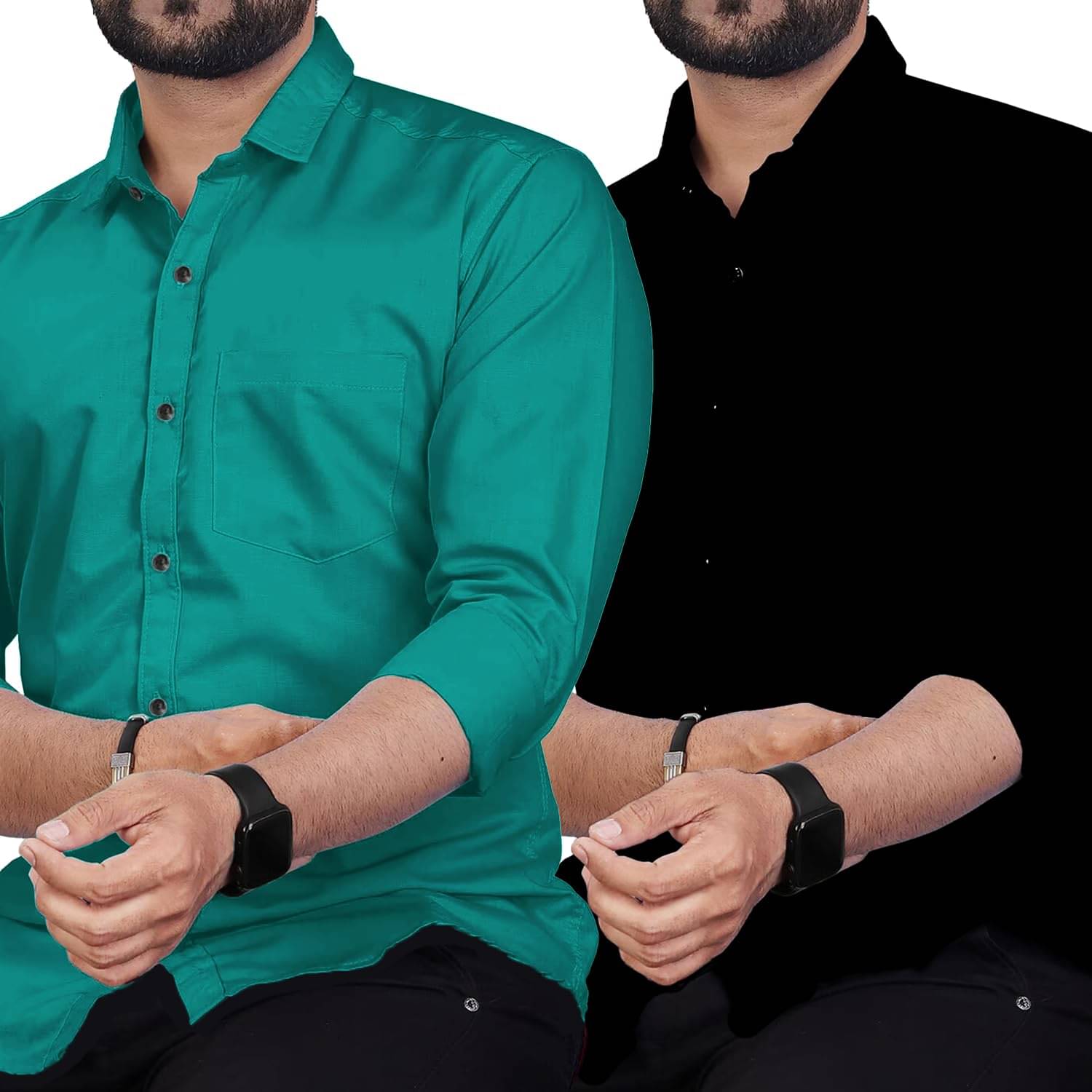     			UNI VIBE Cotton Blend Slim Fit Solids Full Sleeves Men's Casual Shirt - Turquoise ( Pack of 2 )