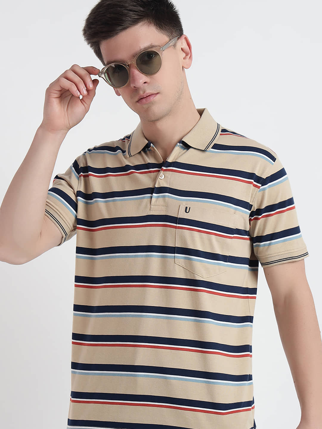 UNIBERRY Pack of 1 Cotton Regular Fit Striped Half Sleeves Men's Polo T Shirt ( Multicolor )