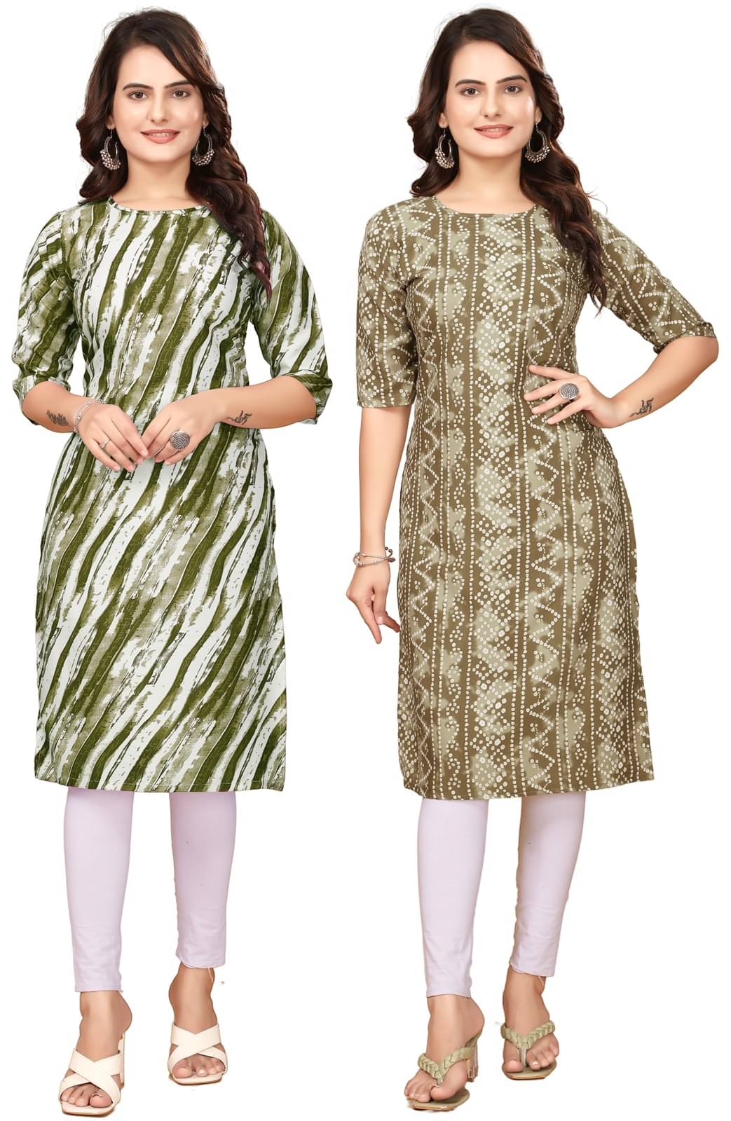 VACHHARAJ DESIGN Pack of 2 Crepe Printed Straight Women's Kurti - ( Green,Multicolor ) VACHHARAJ DESIGN Pack of 2 Crepe Printed Straight Women's Kurti - ( Green,Multicolor )