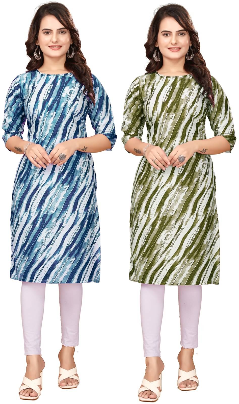     			VACHHARAJ DESIGN Pack of 2 Crepe Printed Straight Women's Kurti - ( Blue,Green )