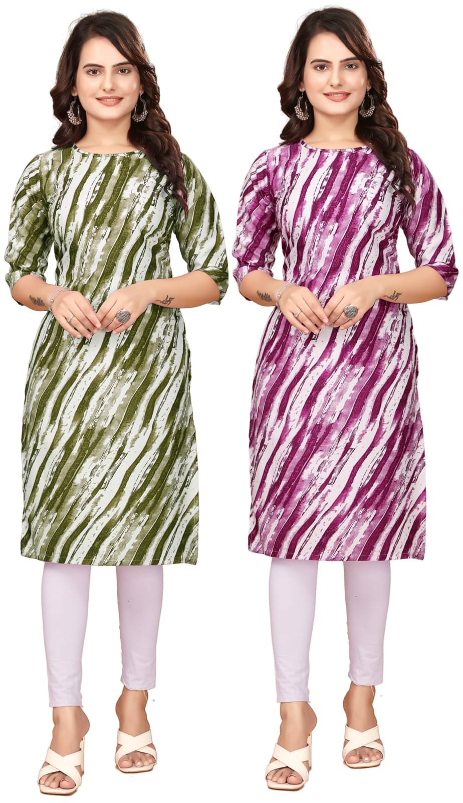 VACHHARAJ DESIGN Pack of 2 Crepe Printed Straight Women's Kurti - ( Green,Purple ) VACHHARAJ DESIGN Pack of 2 Crepe Printed Straight Women's Kurti - ( Green,Purple )