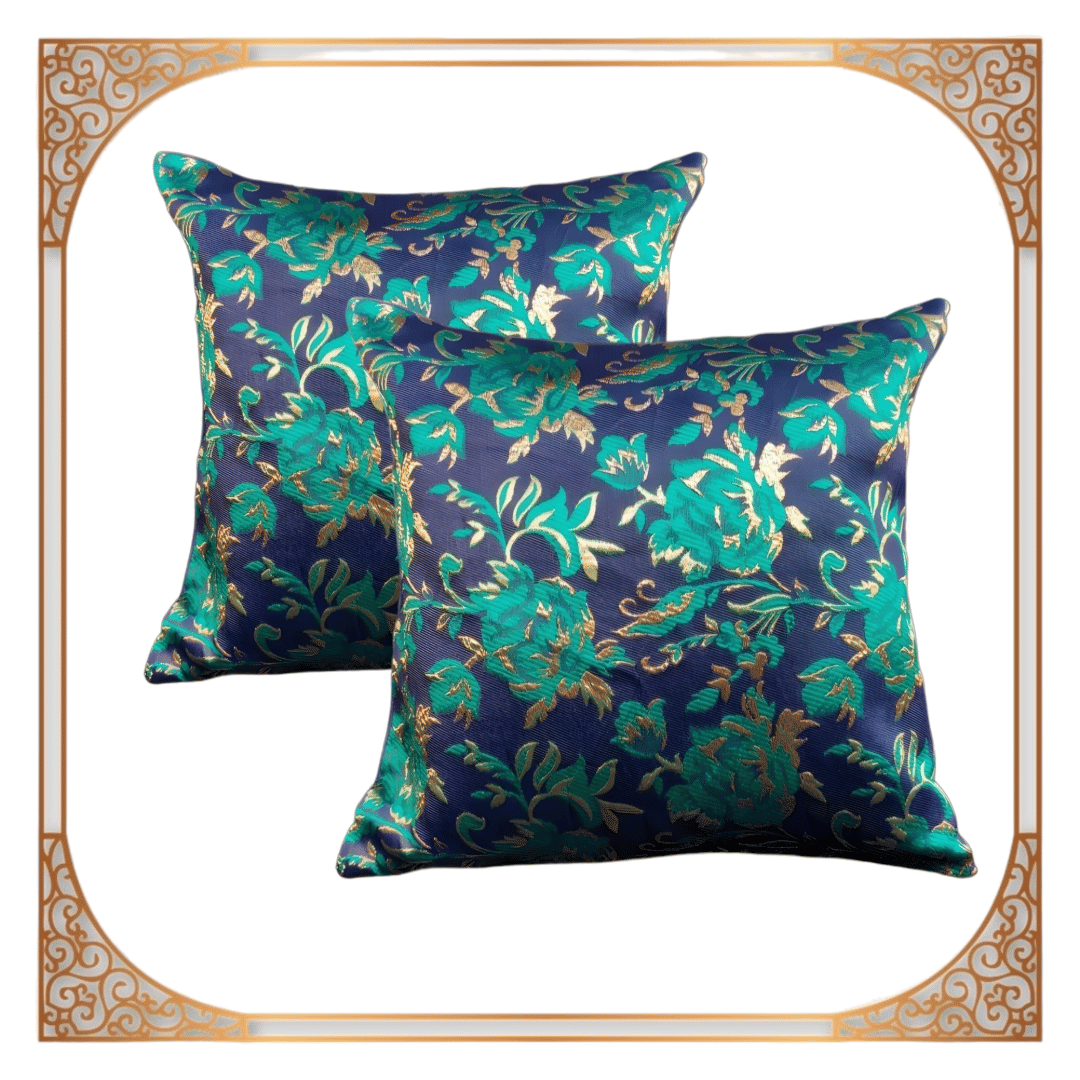 BMAP Set of 2 Brocade Floral Square Cushion Cover (40X40)cm - Green BMAP Set of 2 Brocade Floral Square Cushion Cover (40X40)cm - Green