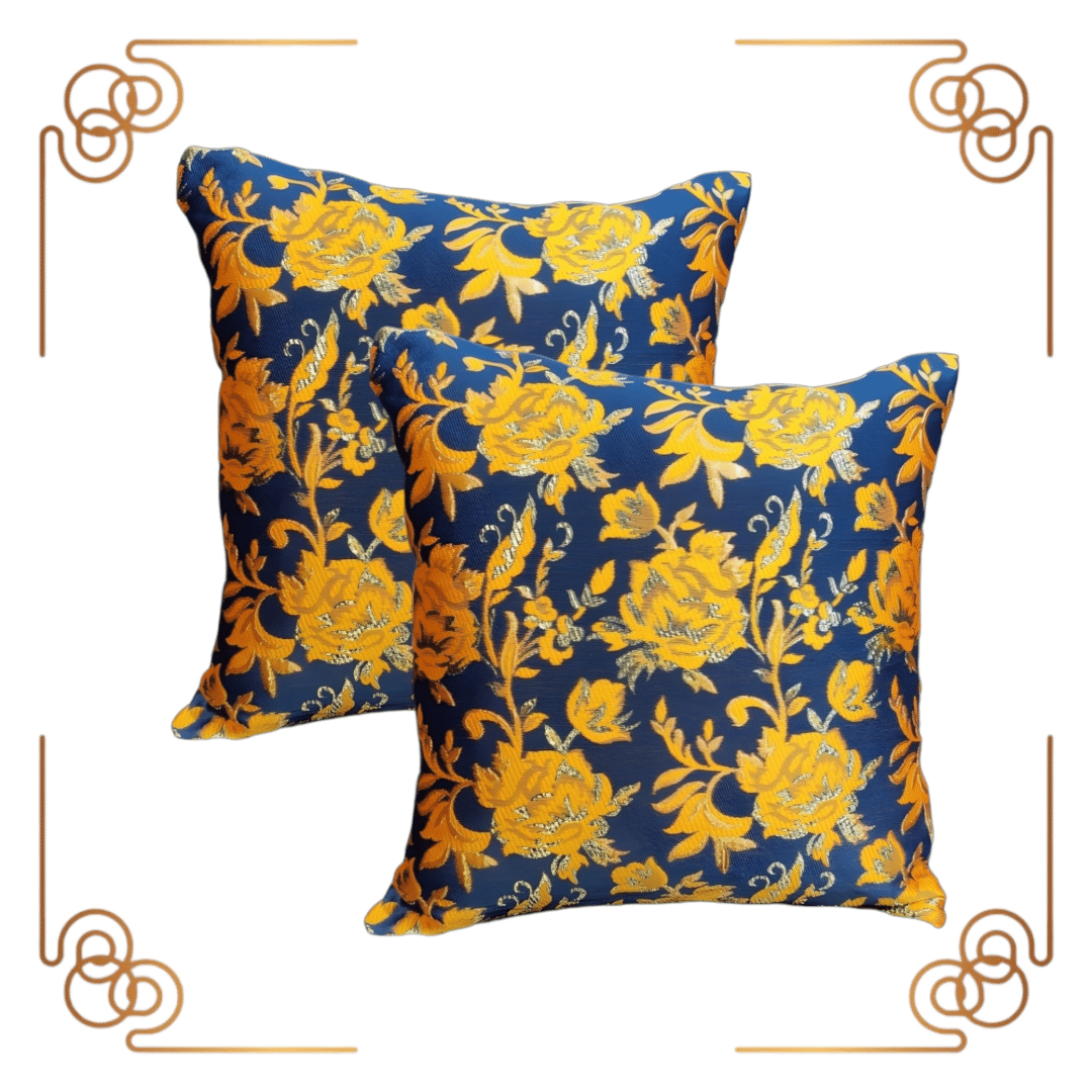     			BMAP Set of 2 Brocade Floral Square Cushion Cover (40X40)cm - Yellow