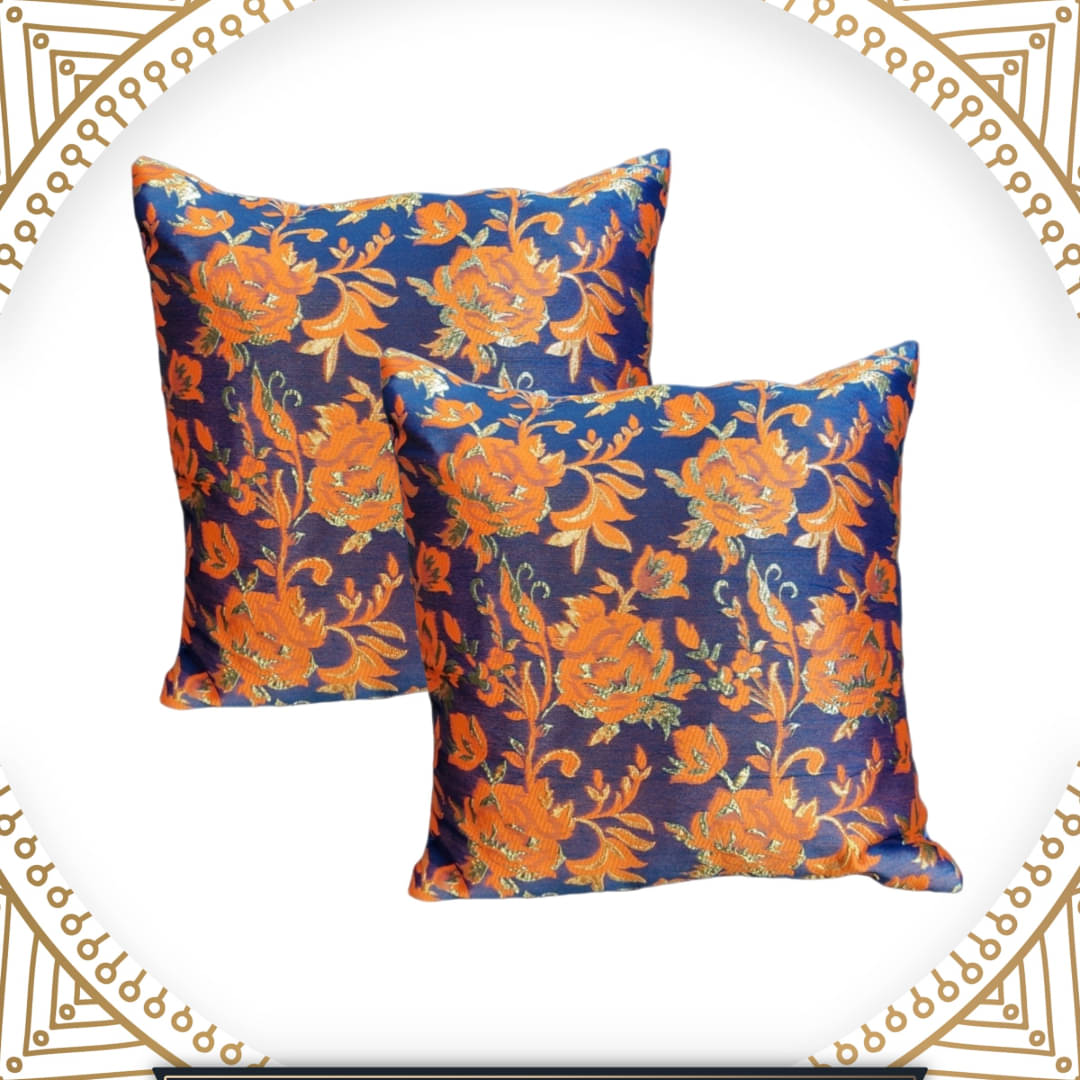 BMAP Set of 2 Brocade Floral Square Cushion Cover (40X40)cm - Orange BMAP Set of 2 Brocade Floral Square Cushion Cover (40X40)cm - Orange