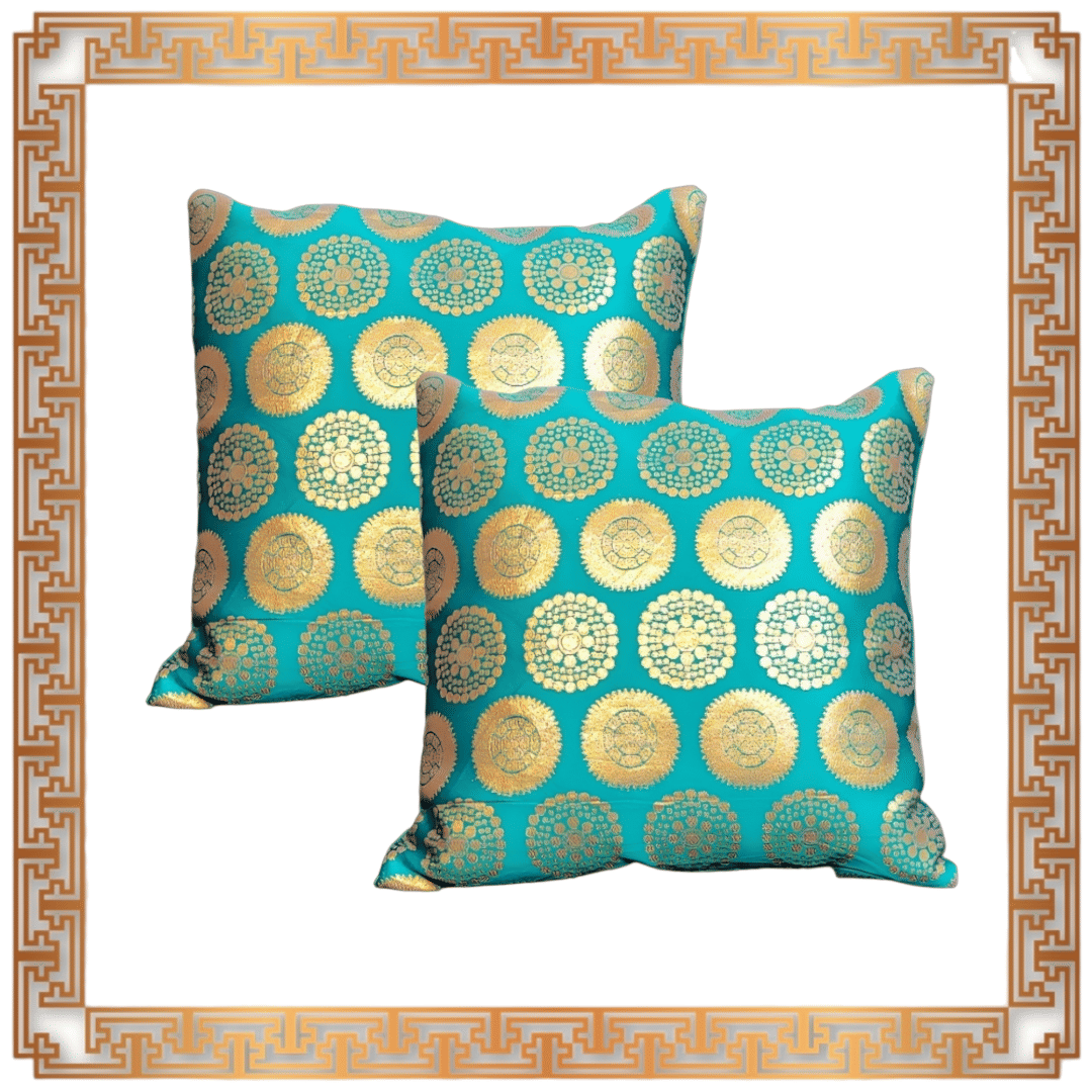 BMAP Set of 2 Brocade Floral Square Cushion Cover (40X40)cm - Green BMAP Set of 2 Brocade Floral Square Cushion Cover (40X40)cm - Green